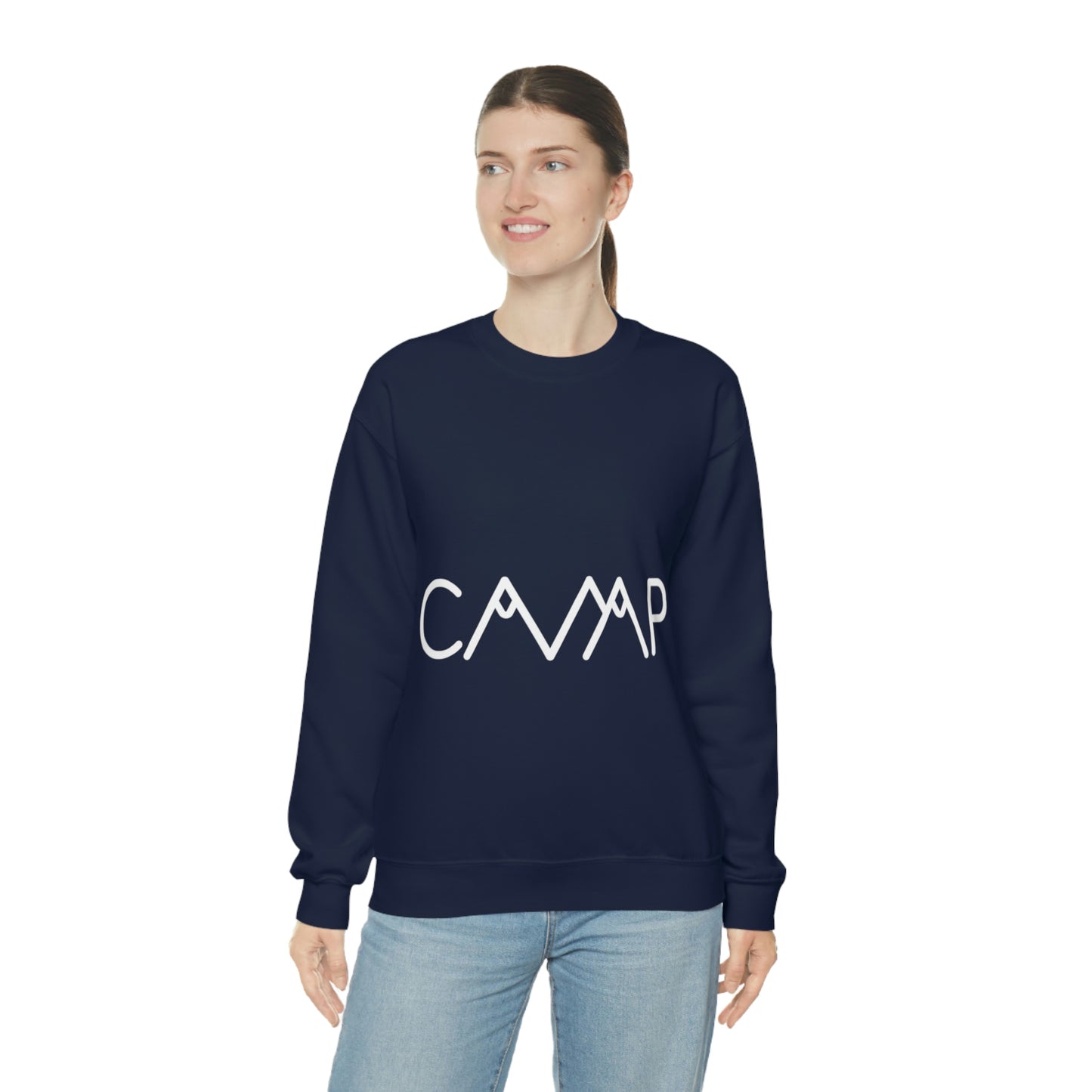 Camping Typography Minimal Art White Text Unisex Heavy Blend™ Crewneck Sweatshirt