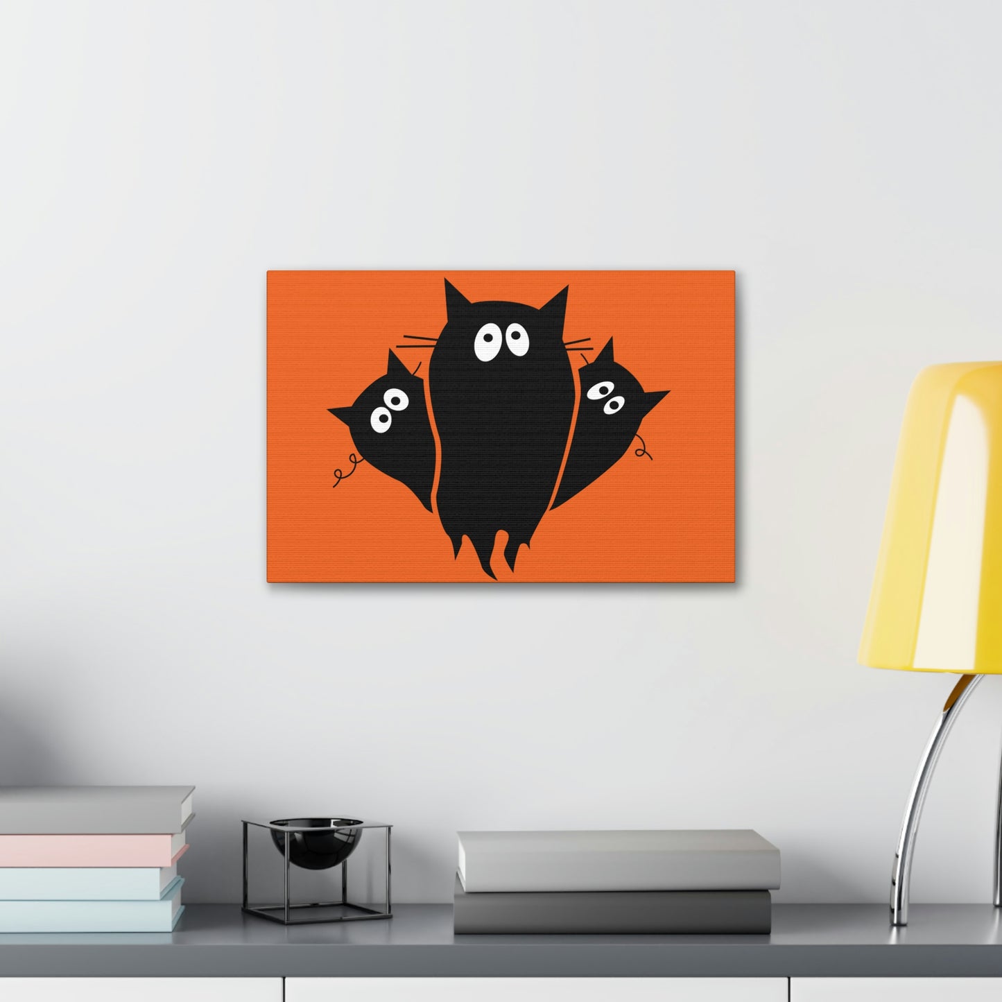 Funny Black Cats Lovers Watching Eyes Cartoon Halloween Meme Aesthetic Classic Art Canvas Gallery Wraps