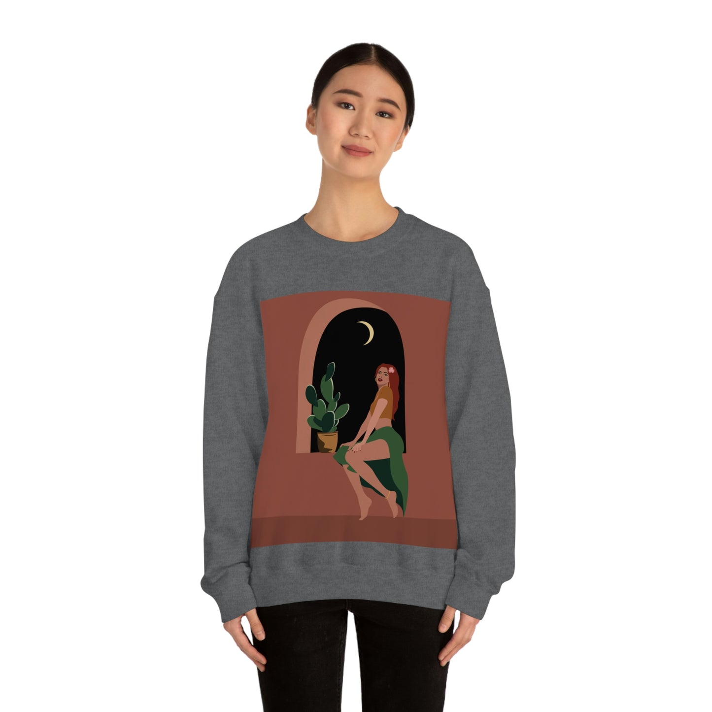 Island Girl Siesta Freen Plant Boho Style Art Unisex Heavy Blend™ Crewneck Sweatshirt