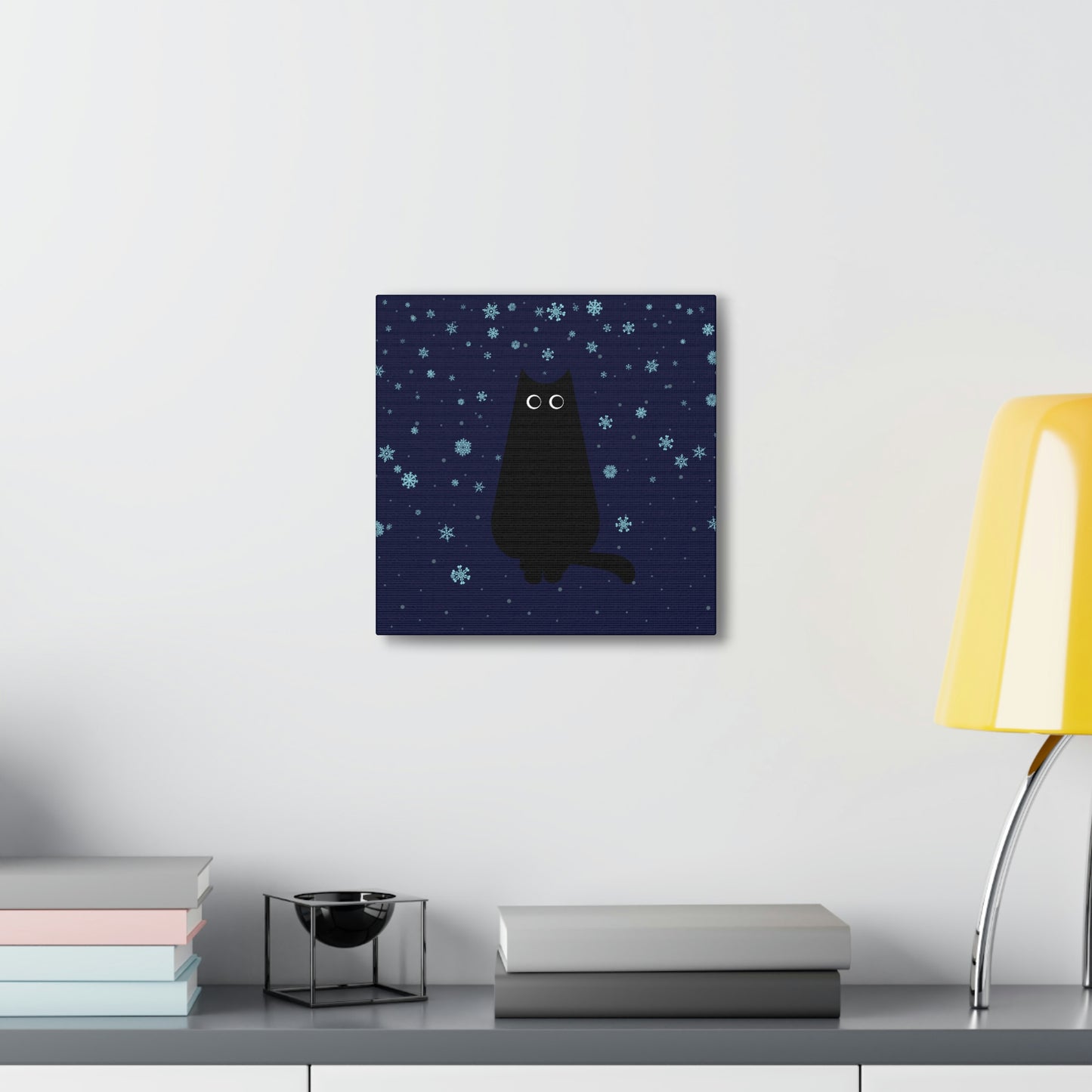 Black Cat Winter Snowflake Anime Art Classic Art Canvas Gallery Wraps