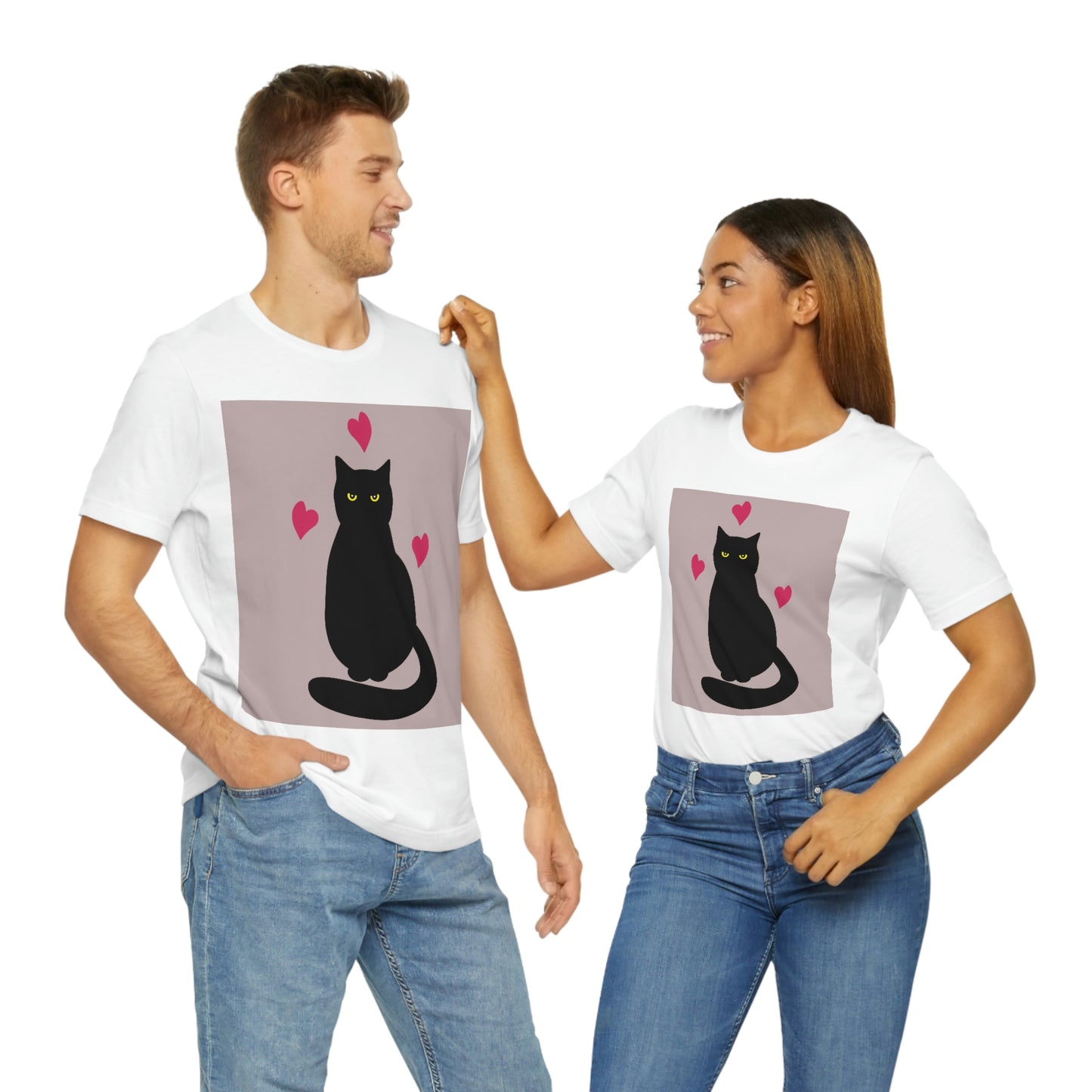 Black Cat with Heart Love Unisex Jersey Short Sleeve T-Shirt