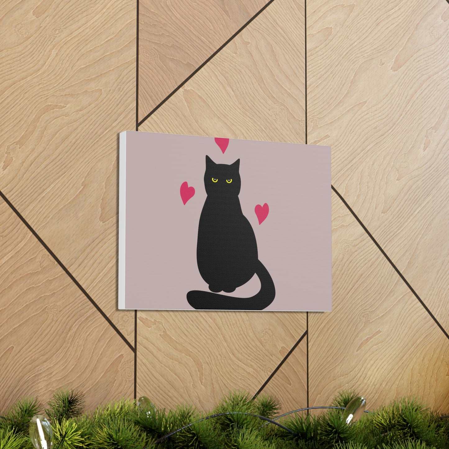 Black Cat with Heart Love Aesthetic Classic Art Canvas Gallery Wraps