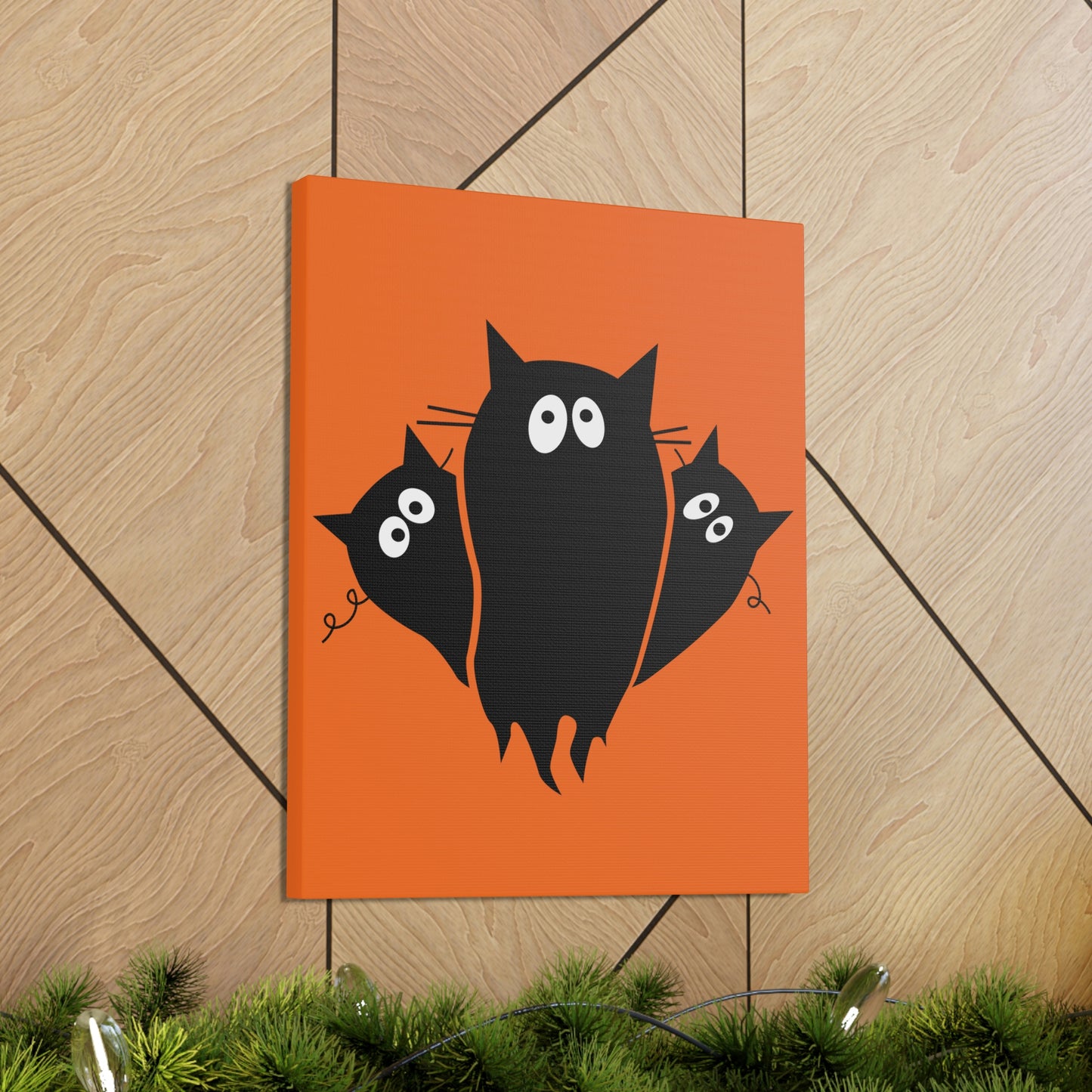 Funny Black Cats Lovers Watching Eyes Cartoon Halloween Meme Aesthetic Classic Art Canvas Gallery Wraps