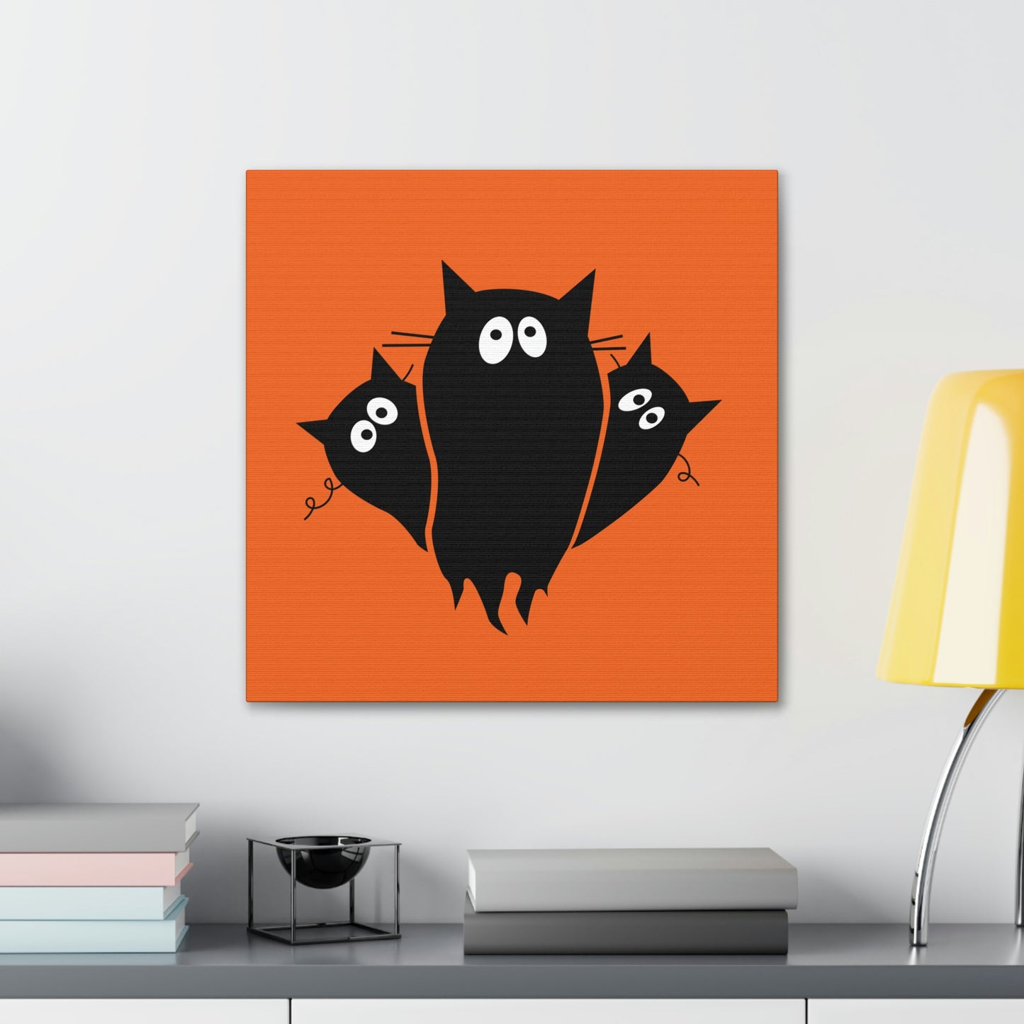 Funny Black Cats Lovers Watching Eyes Cartoon Halloween Meme Aesthetic Classic Art Canvas Gallery Wraps