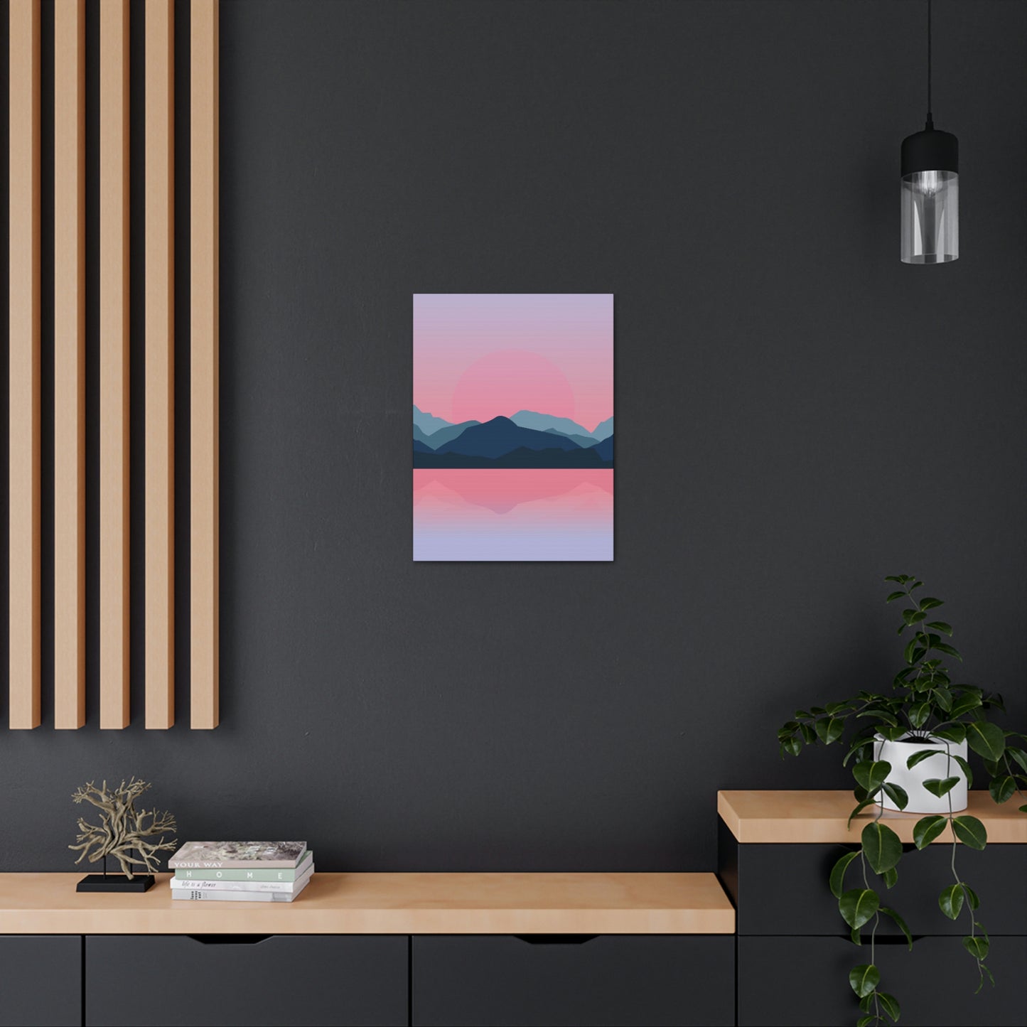 Landscape Mountains Nature Watercolor Sunset Water Classic Art Canvas Gallery Wraps