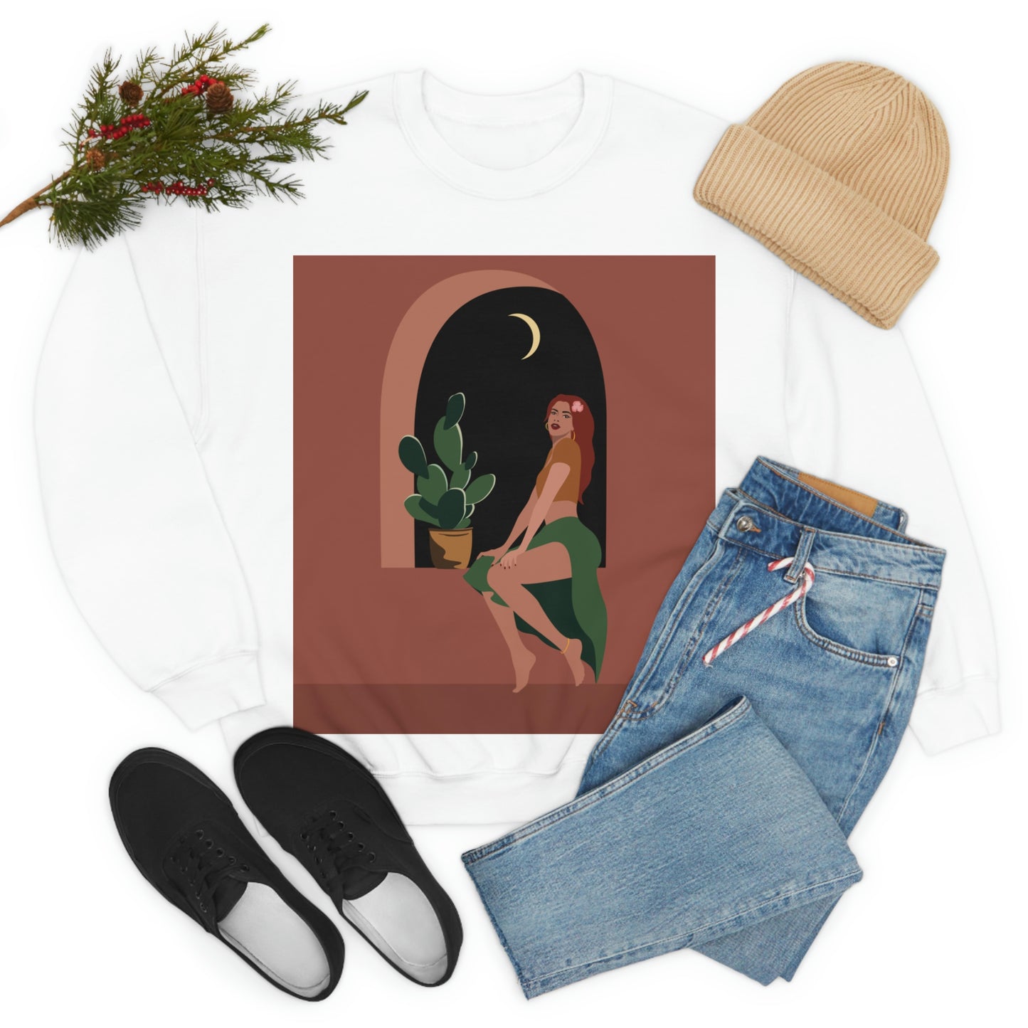 Island Girl Siesta Freen Plant Boho Style Art Unisex Heavy Blend™ Crewneck Sweatshirt