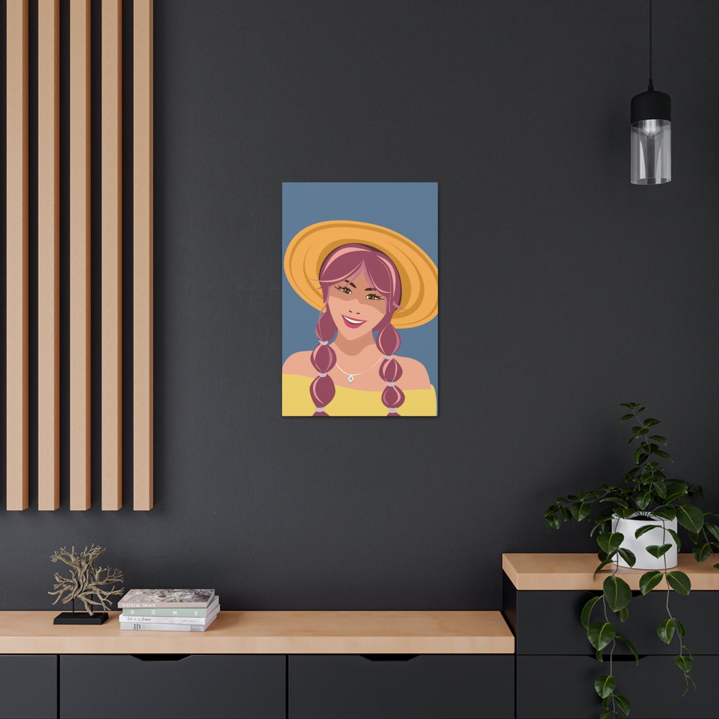 Happy Woman with Rose Hair Aesthetic Art Canvas Gallery Wraps