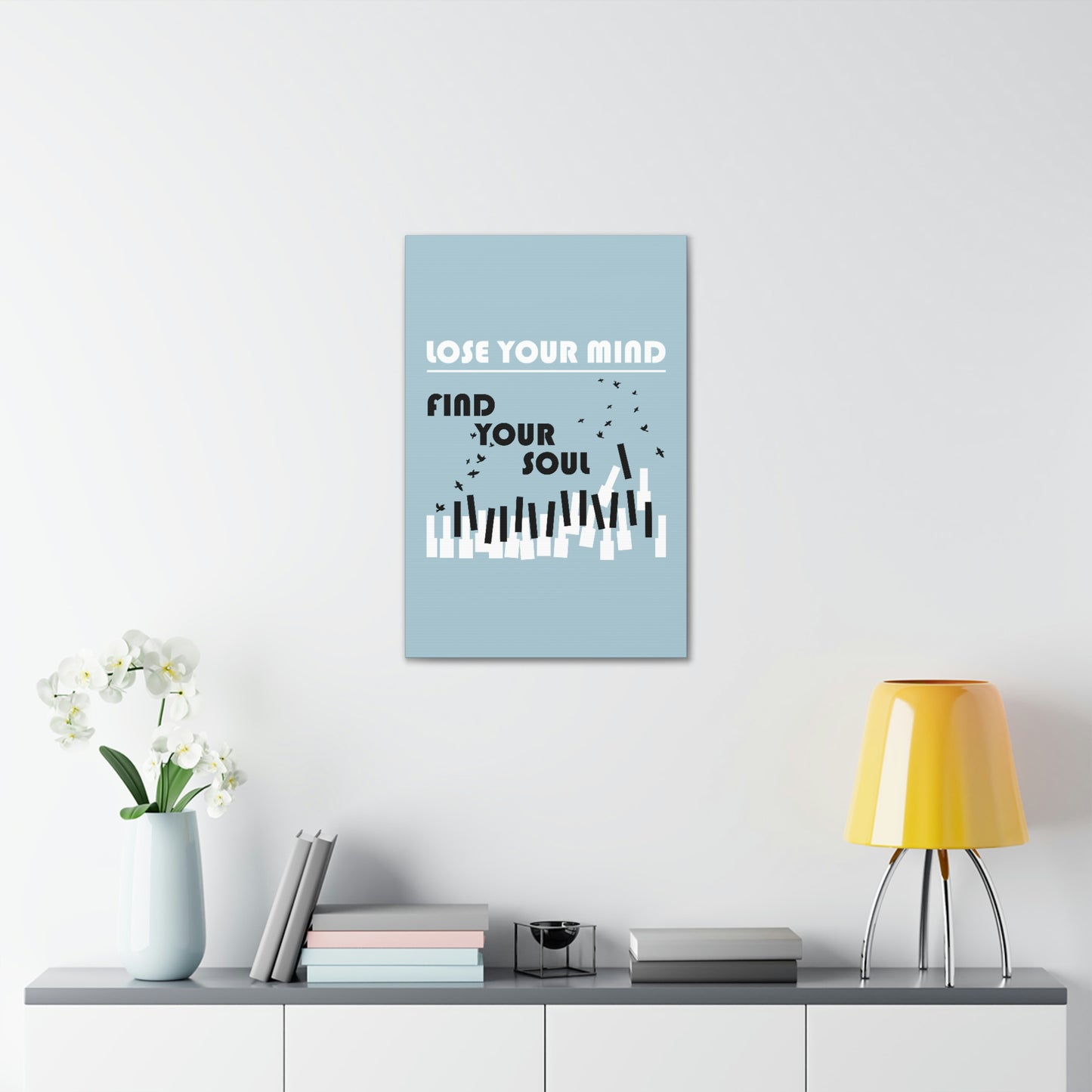 Lose Your Mind Find your Soul Flying birds Piano Keys Music Aesthetic Classic Art Canvas Gallery Wraps