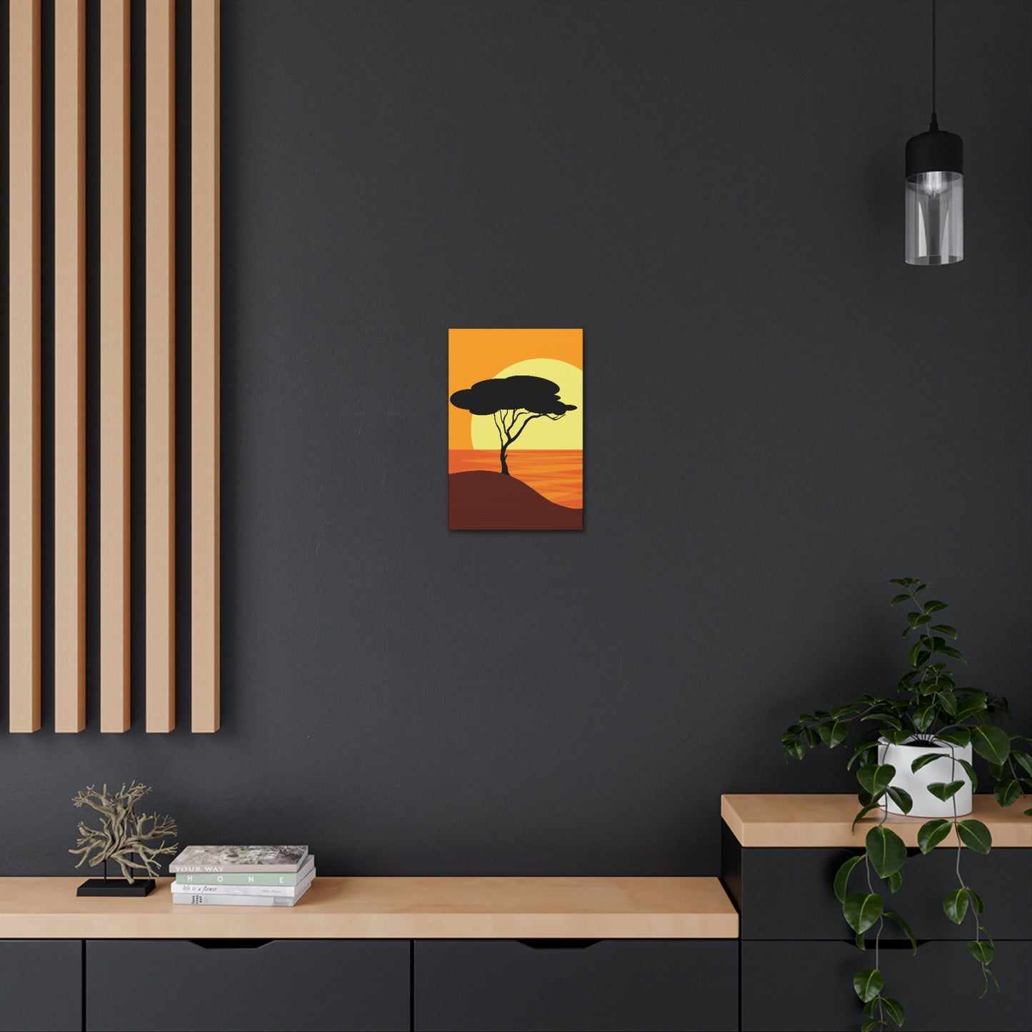 Africa Savanna Sunset Minimal Landscape View Aesthetic Classic Art Canvas Gallery Wraps