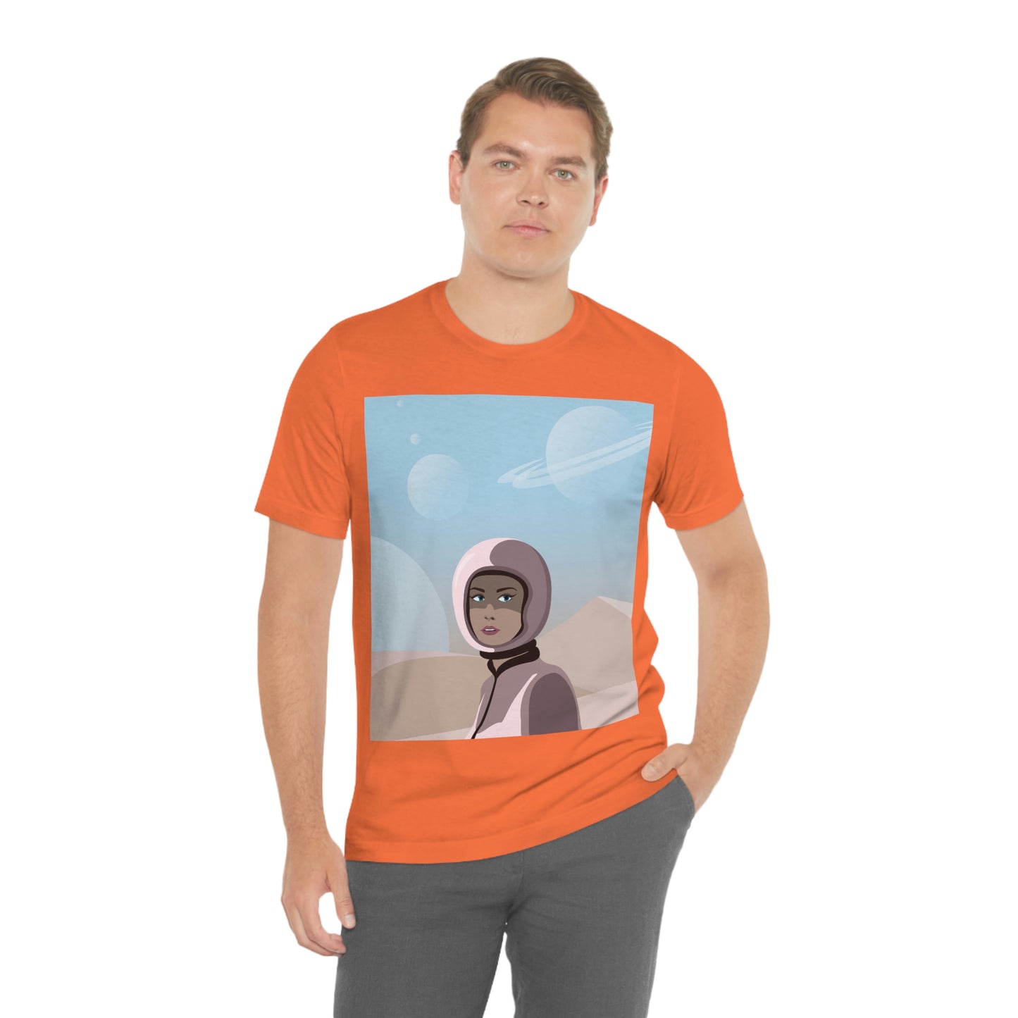 Astronaut Woman Aliens Minimal Art Aesthetic Unisex Jersey Short Sleeve T-Shirt