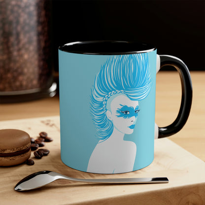 Blue Punk Woman Art Unique Edgy Graphic Accent Coffee Mug 11oz