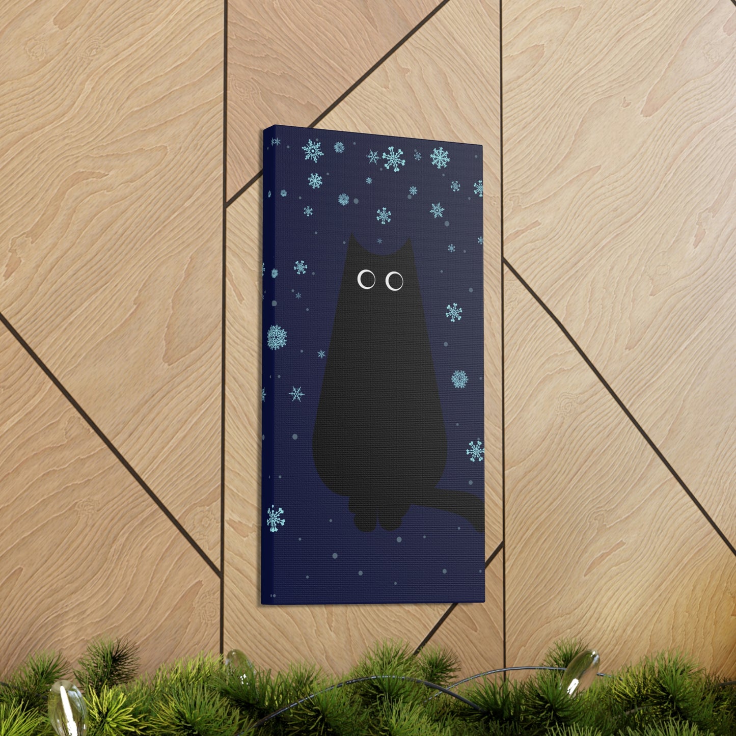 Black Cat Winter Snowflake Anime Art Classic Art Canvas Gallery Wraps