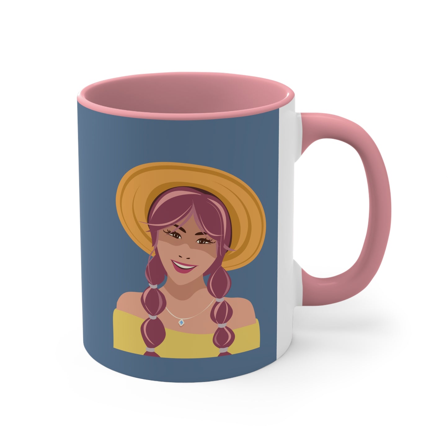 Happy Woman with Rose Hair Aesthetic Art Accent Coffee Mug 11oz