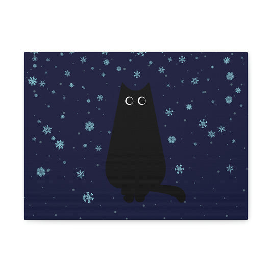 Black Cat Winter Snowflake Anime Art Classic Art Canvas Gallery Wraps