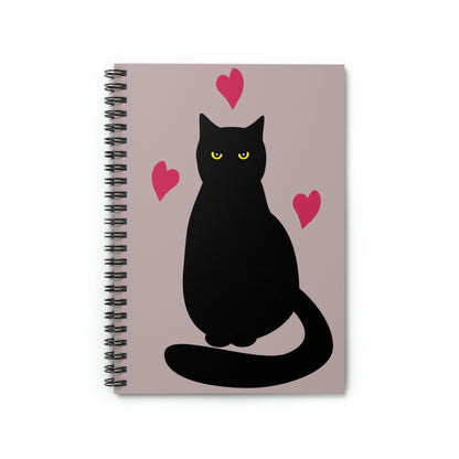 Black Cat with Heart Love Aesthetic Art Spiral Notebook Ruled Line