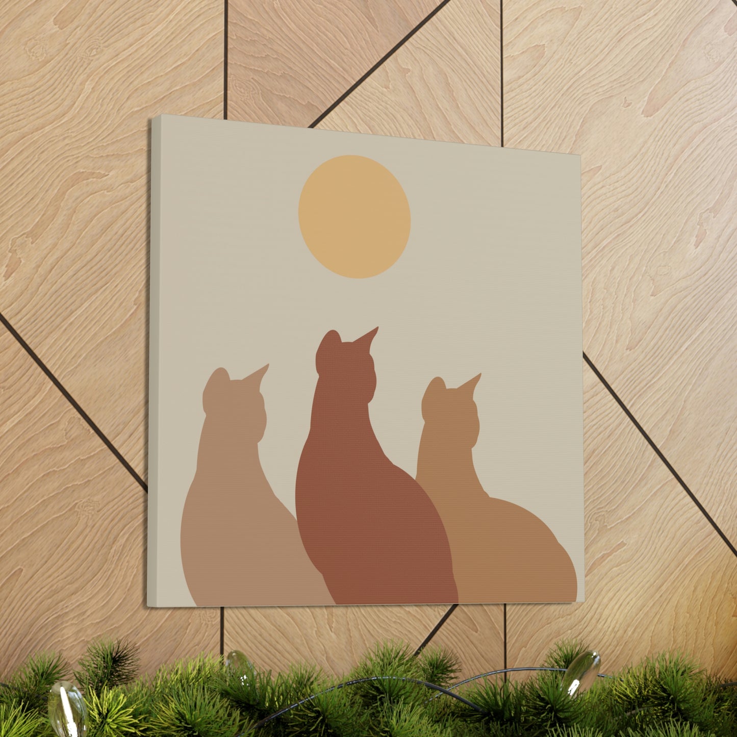 Abstract Boho Cats Relaxed Aesthetic Beige Minimalist Classic Art Canvas Gallery Wraps