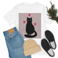 Black Cat with Heart Love Unisex Jersey Short Sleeve T-Shirt