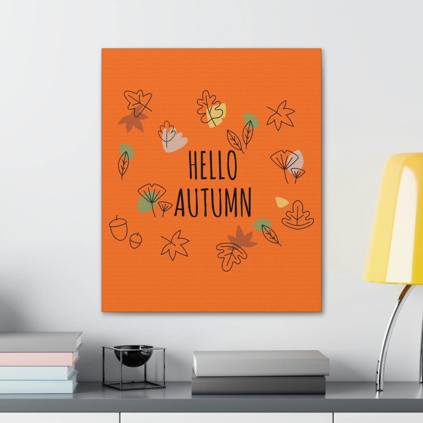 Hello Autumn Minimal Natural Graphic Aesthetic Classic Art Canvas Gallery Wraps