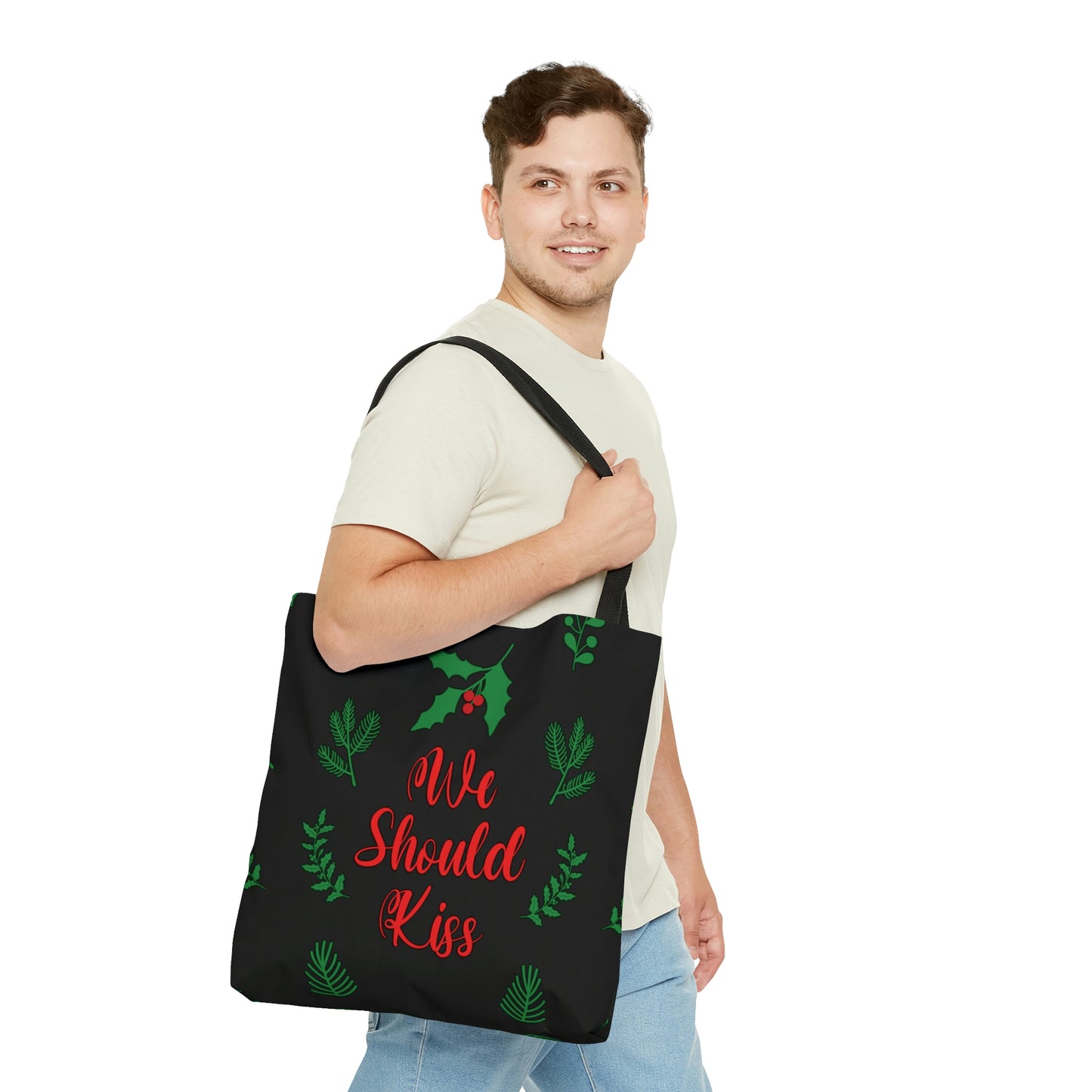 We Should Kiss Leaves Quotes AOP Tote Bag