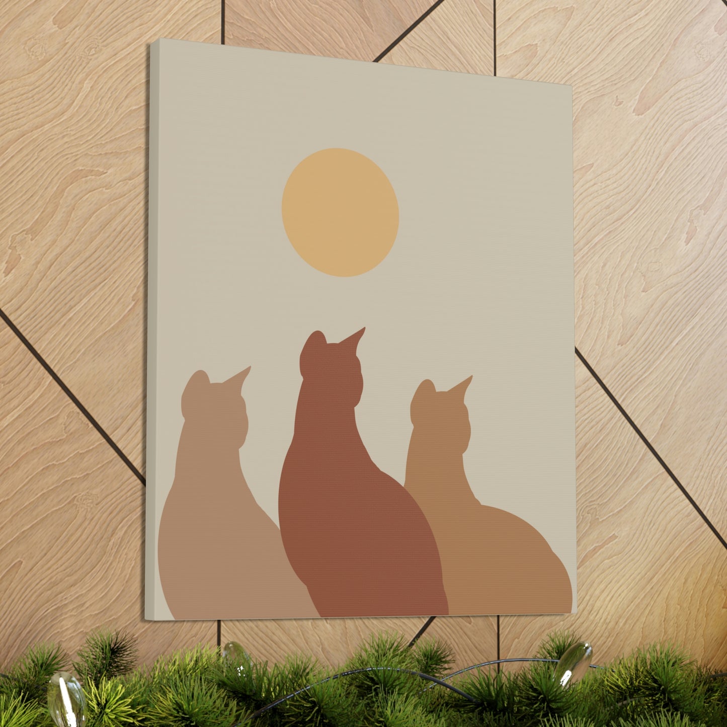 Abstract Boho Cats Relaxed Aesthetic Beige Minimalist Classic Art Canvas Gallery Wraps