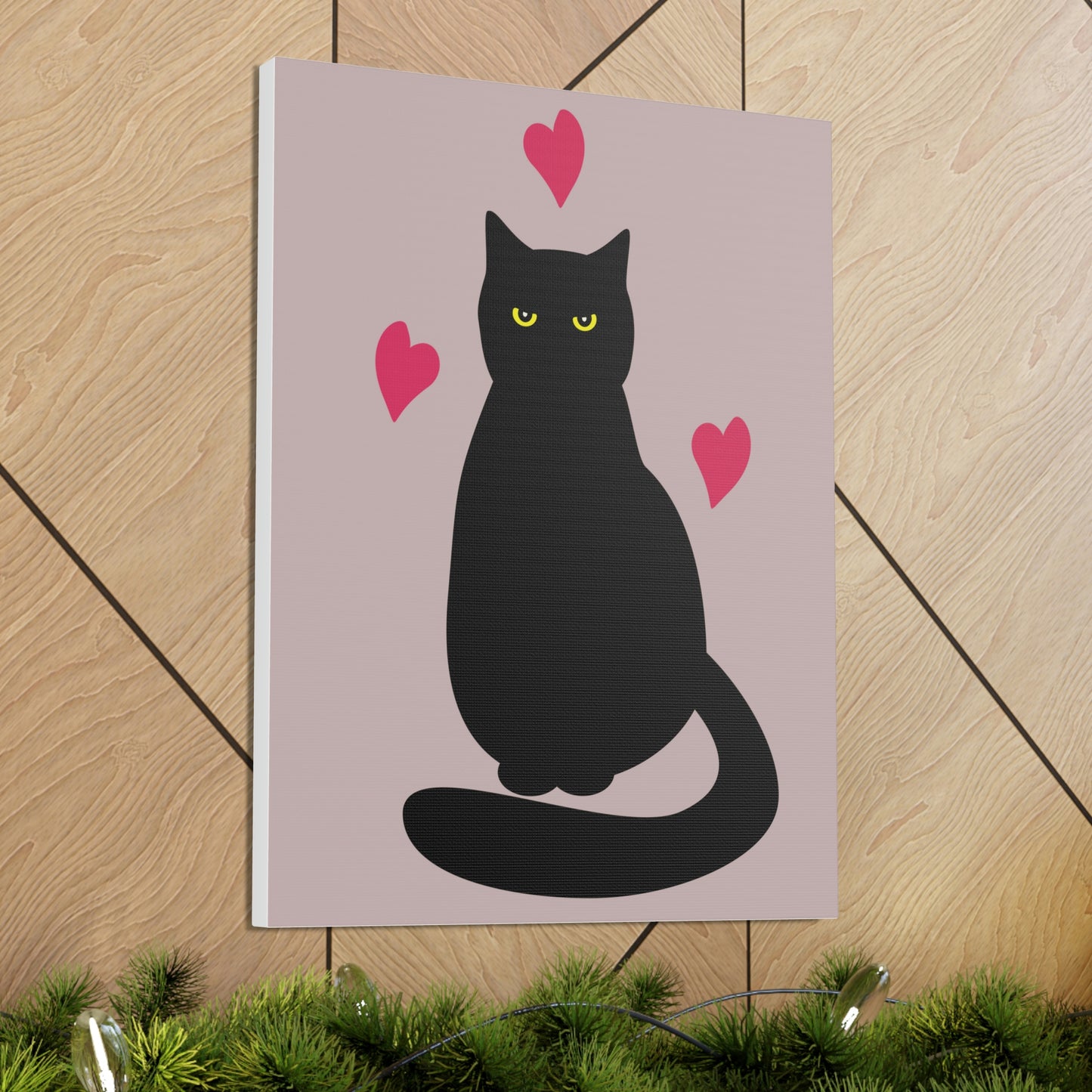 Black Cat with Heart Love Aesthetic Classic Art Canvas Gallery Wraps