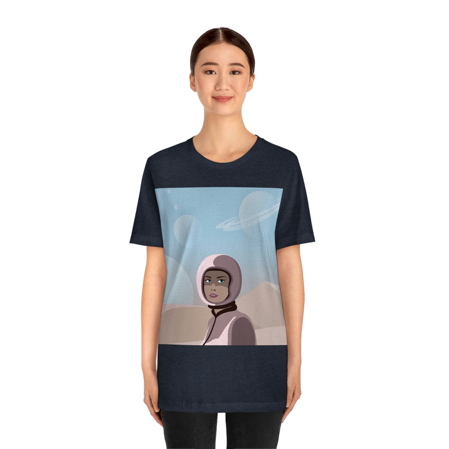 Astronaut Woman Aliens Minimal Art Aesthetic Unisex Jersey Short Sleeve T-Shirt