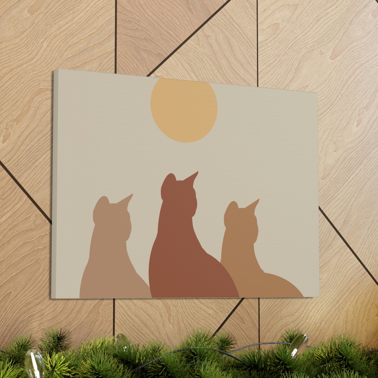 Abstract Boho Cats Relaxed Aesthetic Beige Minimalist Classic Art Canvas Gallery Wraps