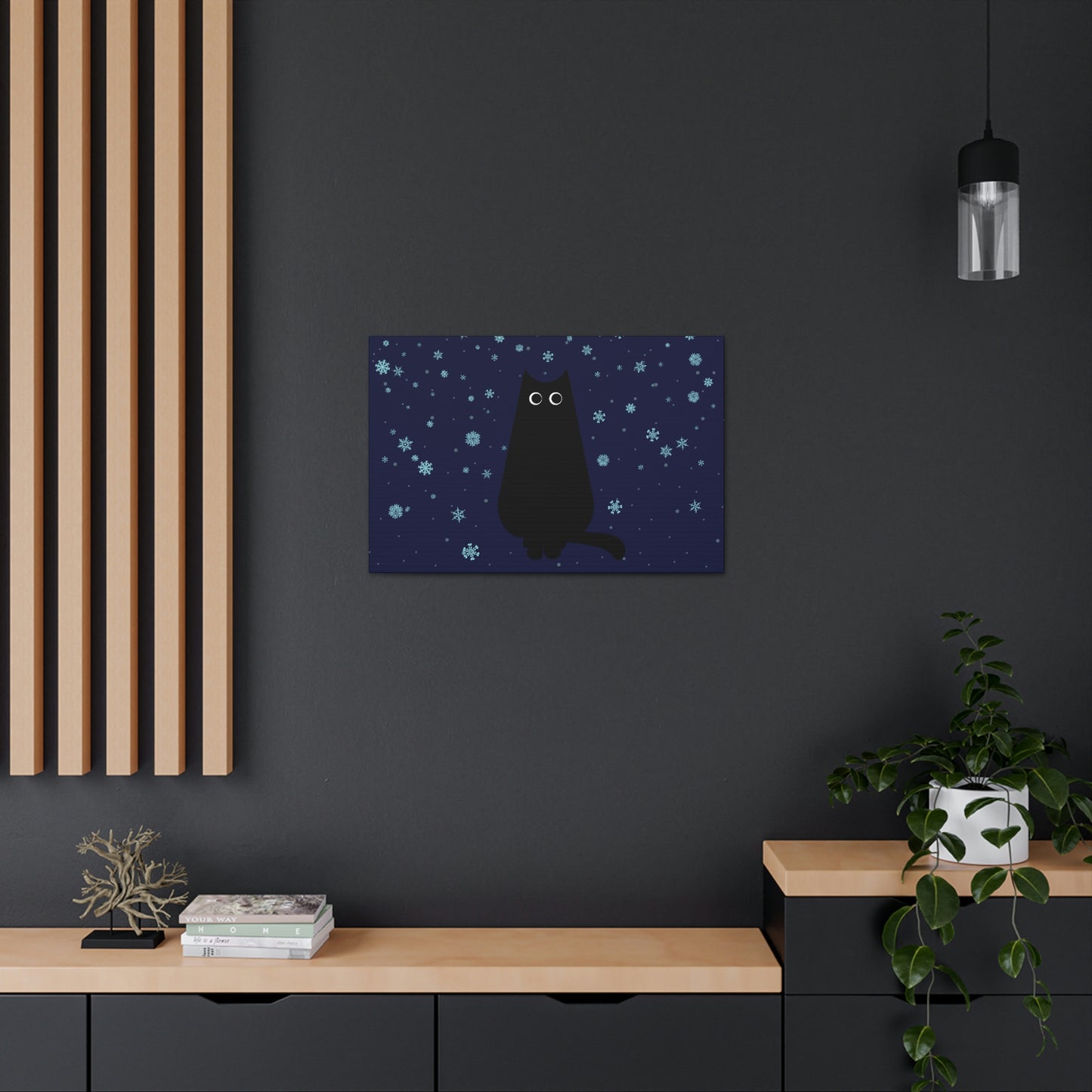 Black Cat Winter Snowflake Anime Art Classic Art Canvas Gallery Wraps