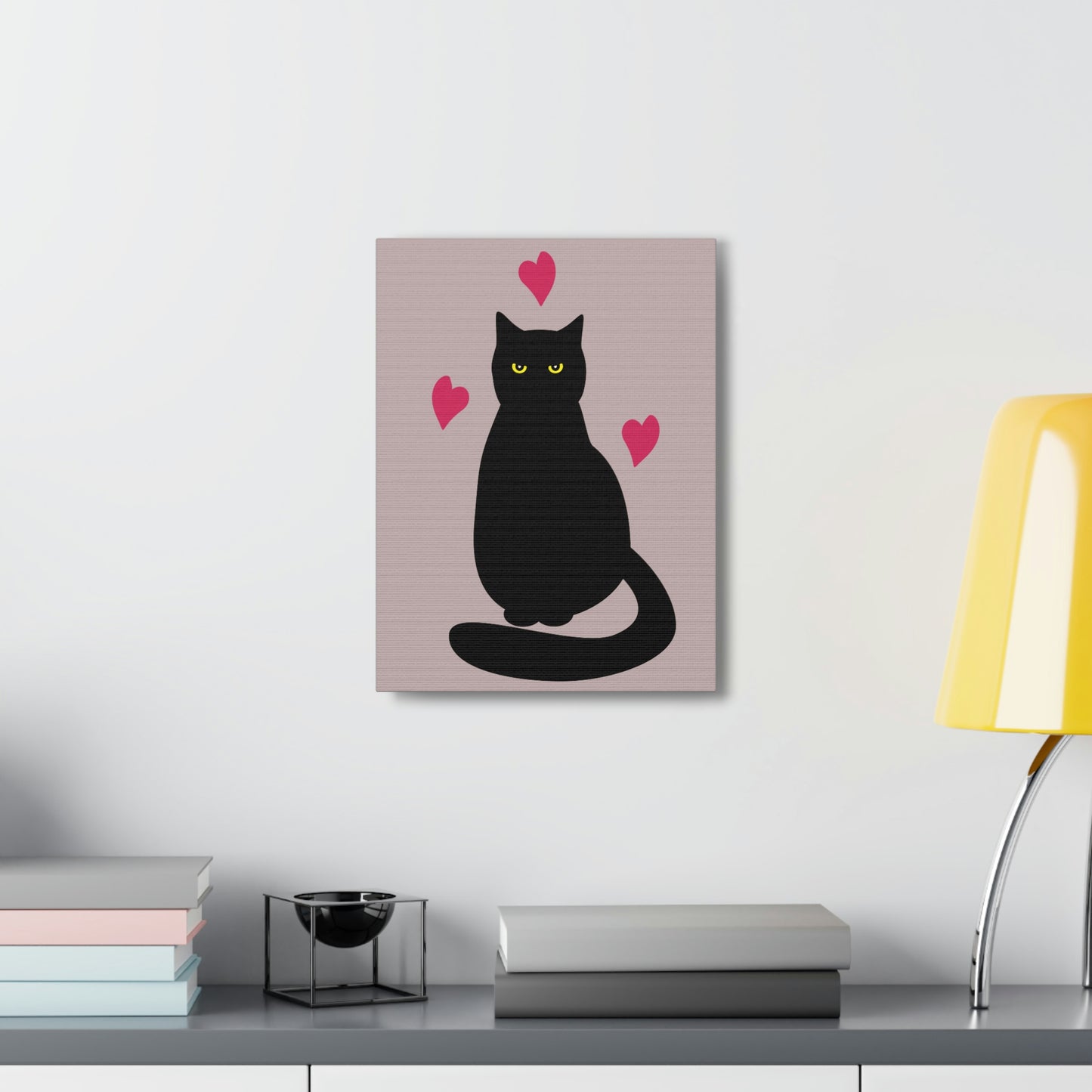 Black Cat with Heart Love Aesthetic Classic Art Canvas Gallery Wraps