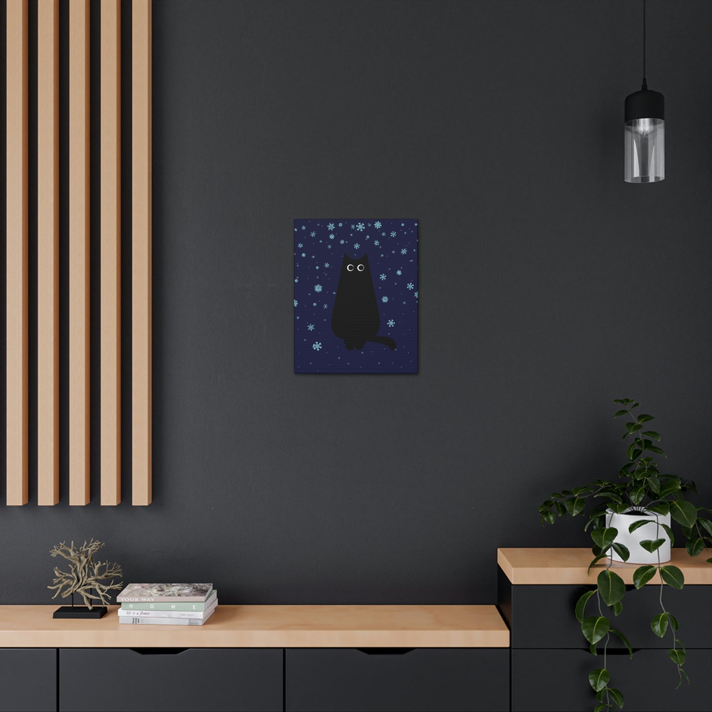 Black Cat Winter Snowflake Anime Art Classic Art Canvas Gallery Wraps