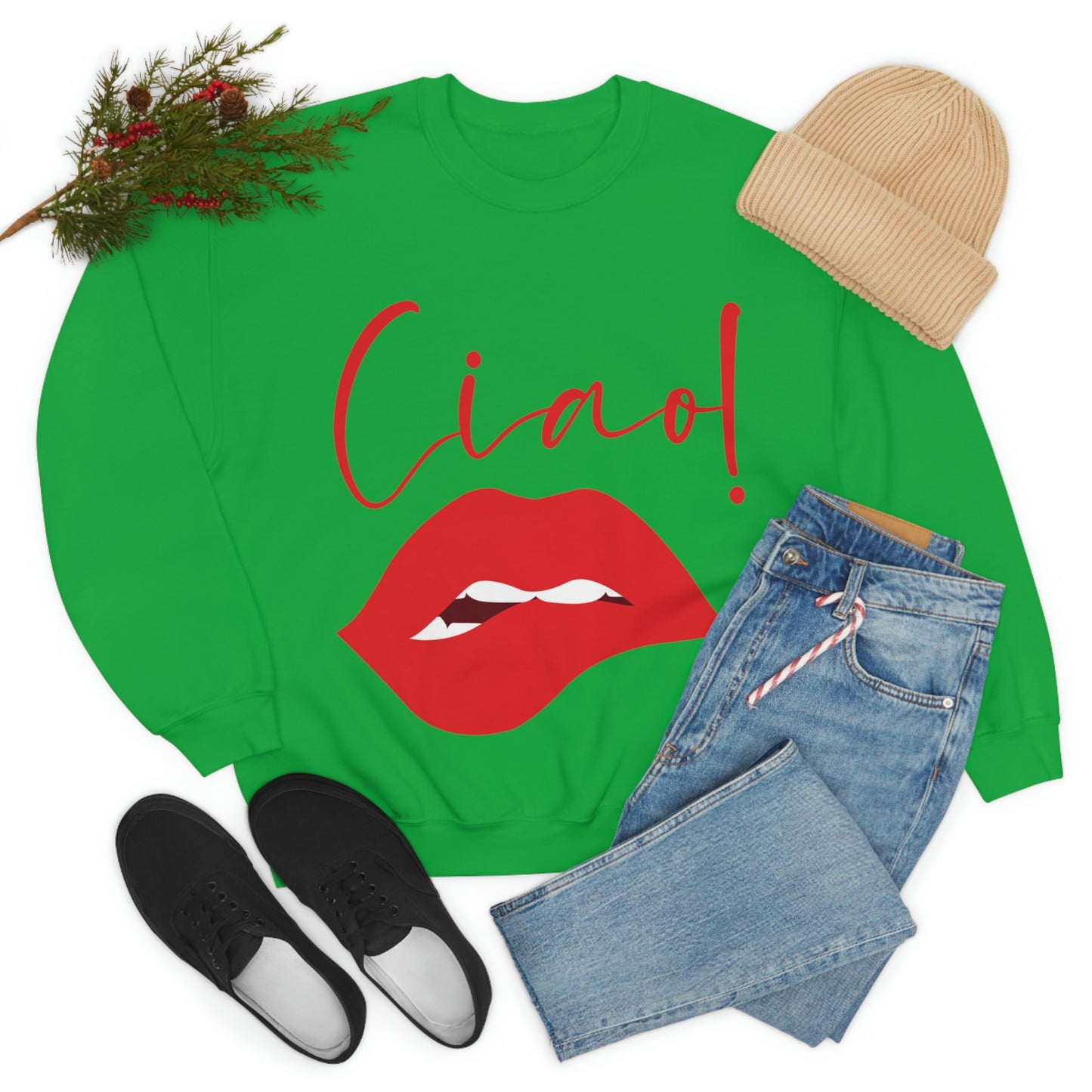 Ciao Hello Goodbye Red Lips Lipstick Unisex Heavy Blend™ Crewneck Sweatshirt