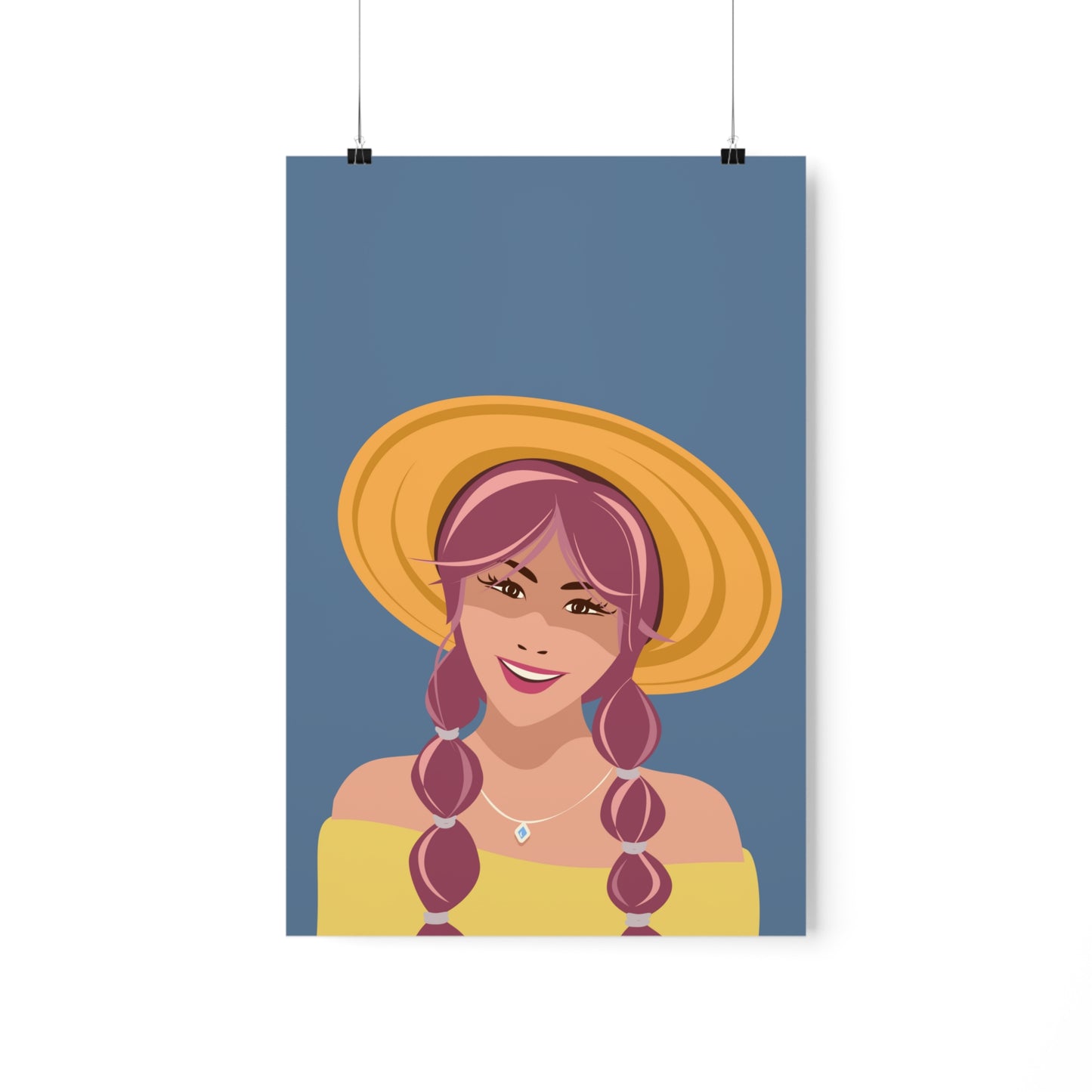 Happy Woman with Rose Hair Aesthetic Art Classic Premium Matte Vertical Posters