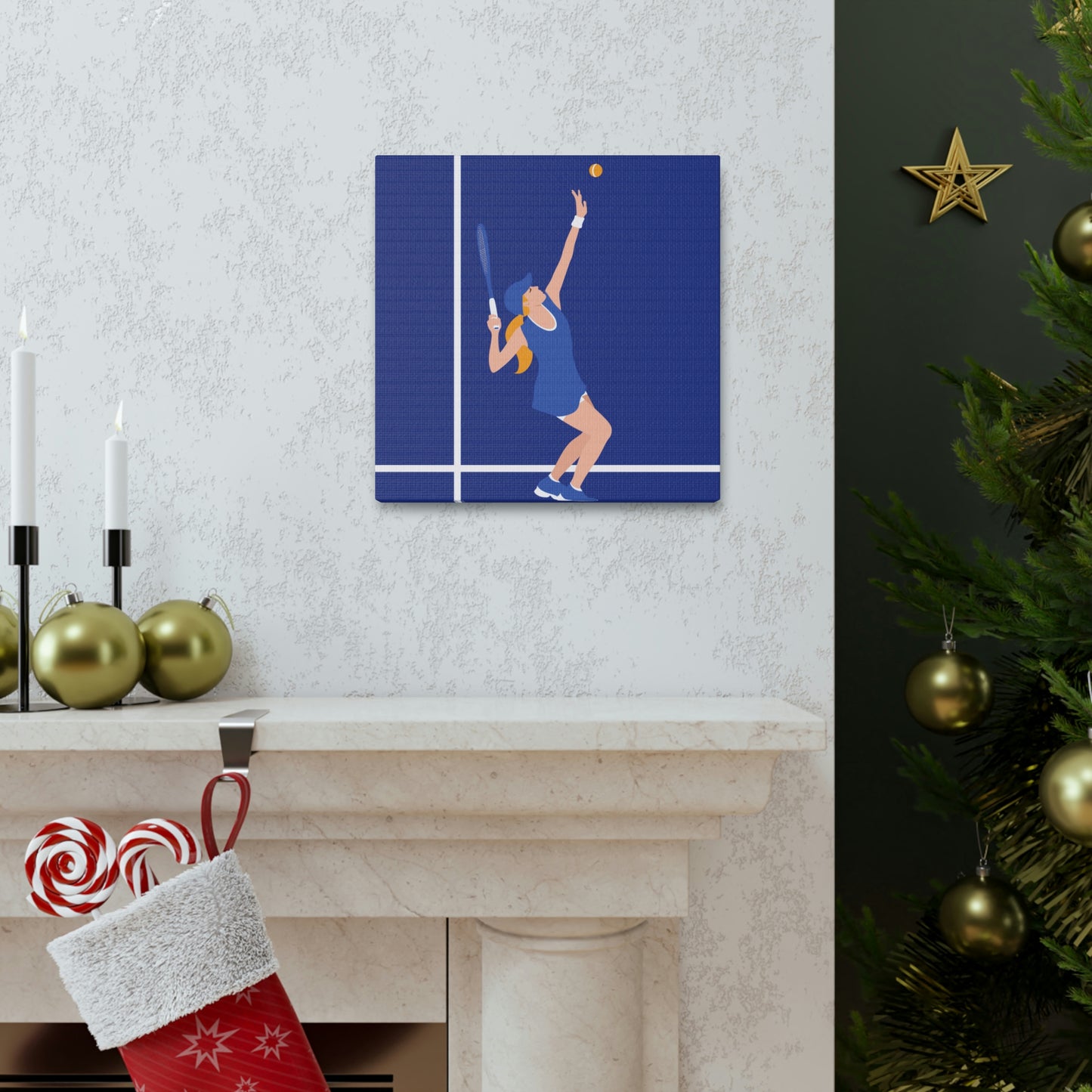 Tennis Player Blue Art Sports Team Classic Art Canvas Gallery Wraps