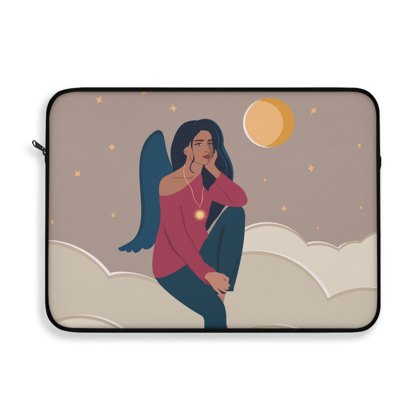 Women Angel Portrait Sitting On Clouds Cartoon Art Laptop Sleeve