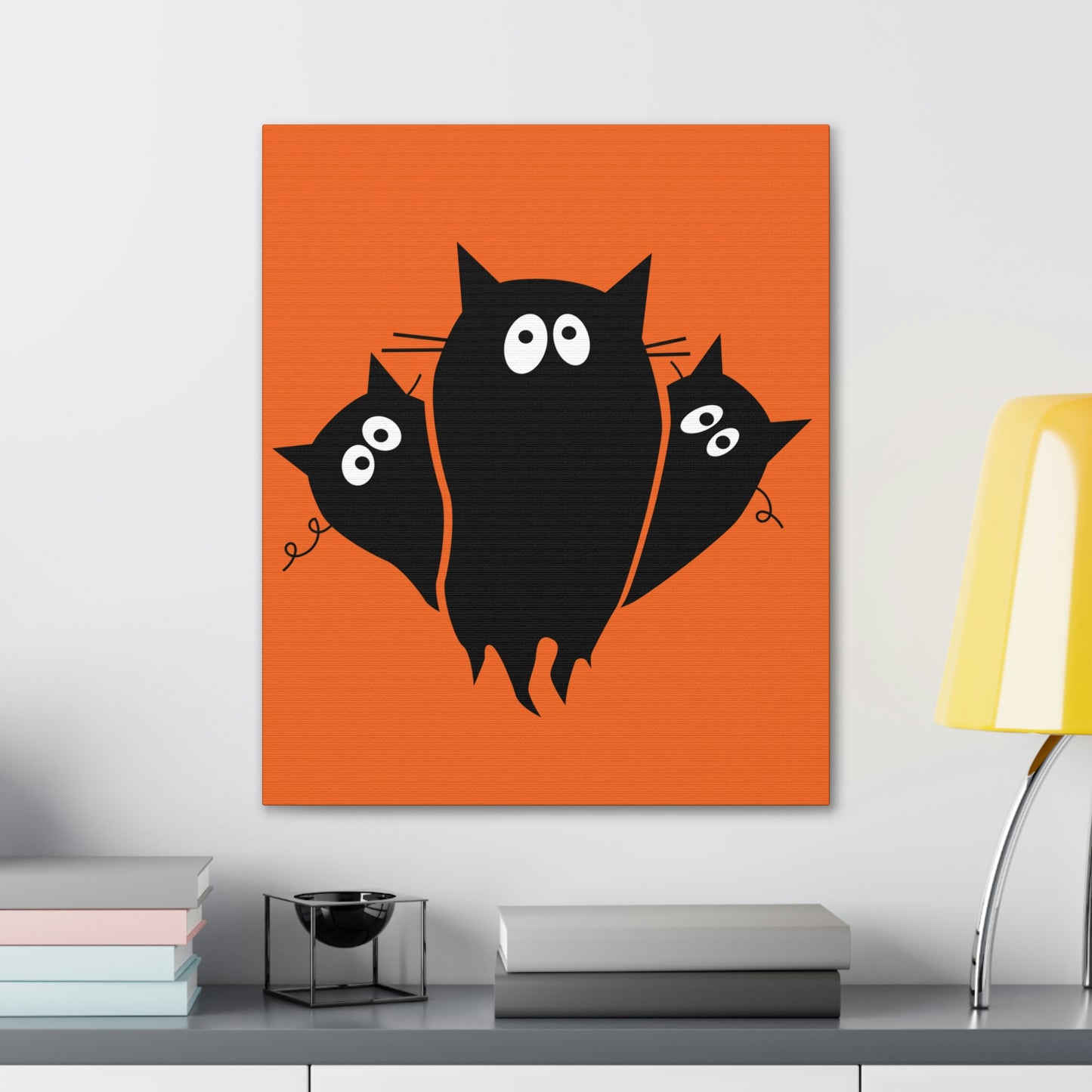 Funny Black Cats Lovers Watching Eyes Cartoon Halloween Meme Aesthetic Classic Art Canvas Gallery Wraps