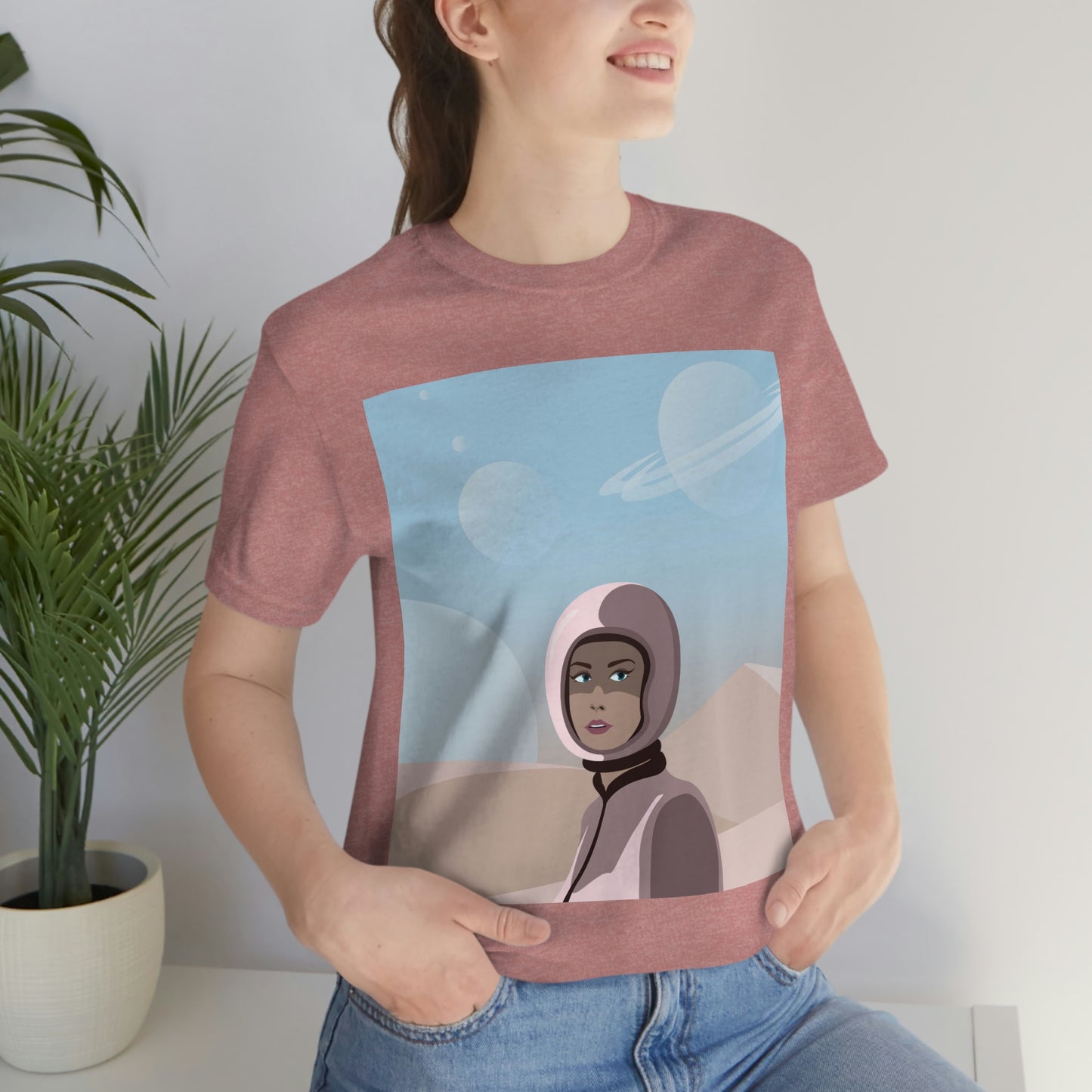 Astronaut Woman Aliens Minimal Art Aesthetic Unisex Jersey Short Sleeve T-Shirt