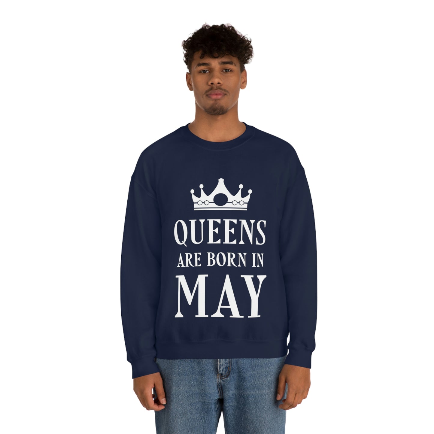 Queens Are Born in May Happy Birthday Unisex Heavy Blend™ Crewneck Sweatshirt