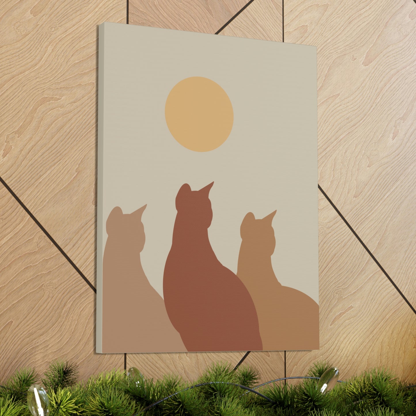 Abstract Boho Cats Relaxed Aesthetic Beige Minimalist Classic Art Canvas Gallery Wraps