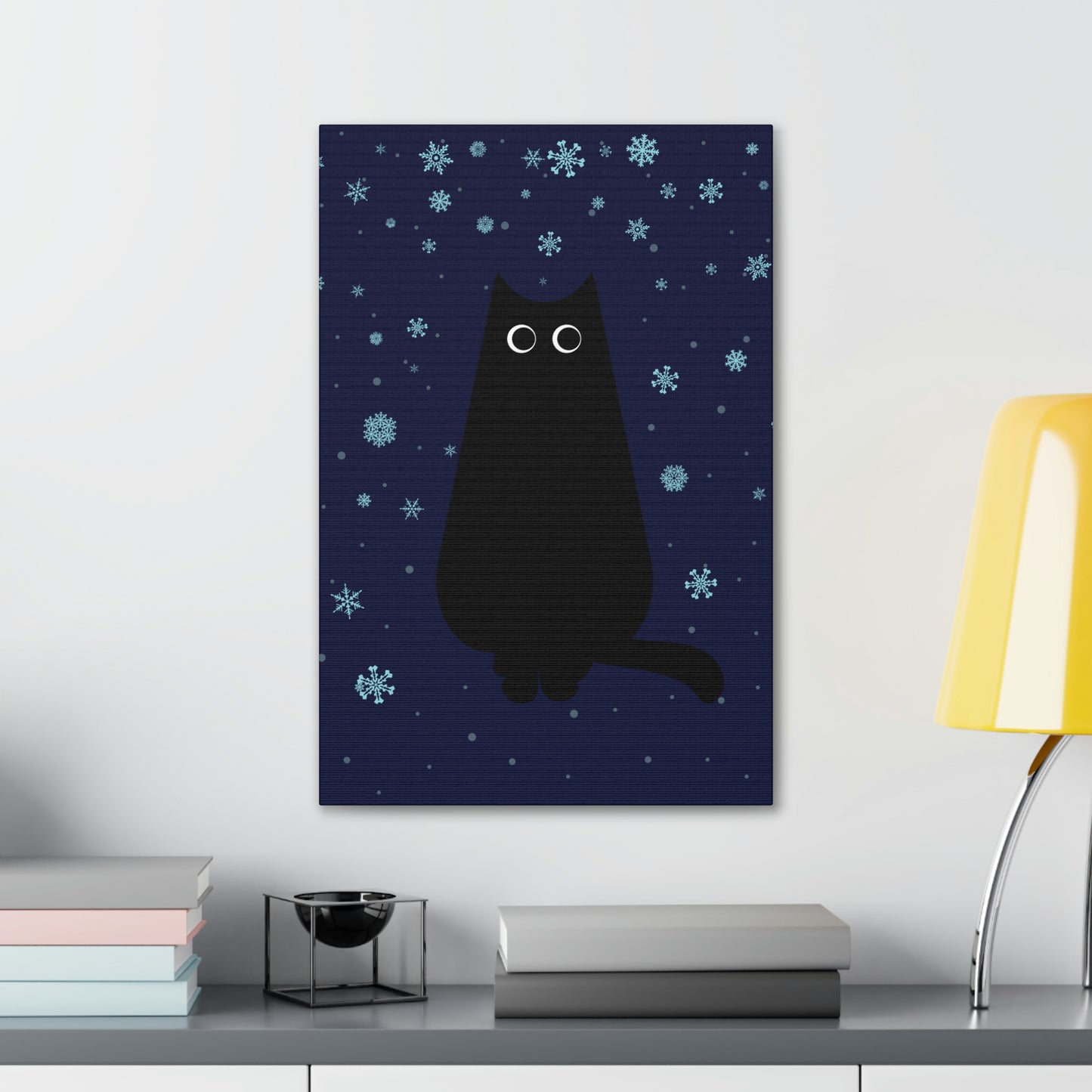 Black Cat Winter Snowflake Anime Art Classic Art Canvas Gallery Wraps