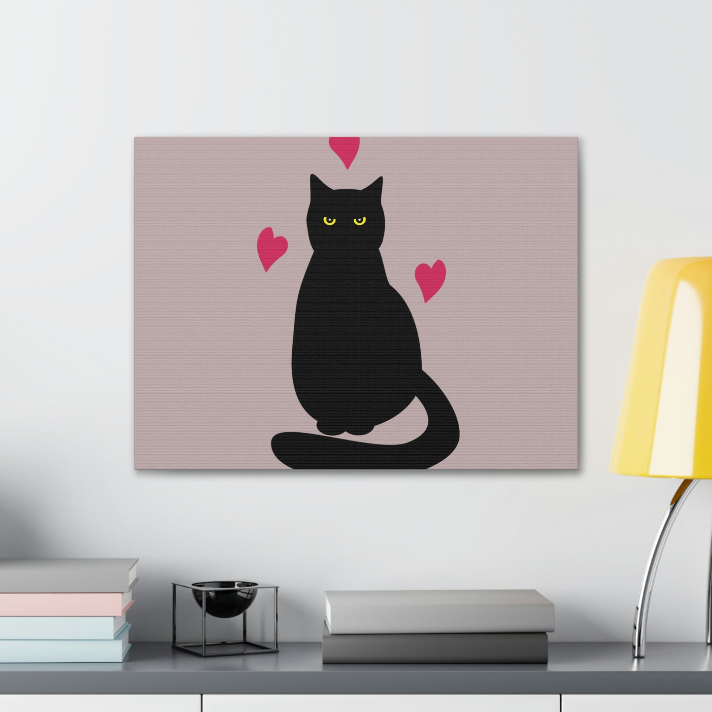 Black Cat with Heart Love Aesthetic Classic Art Canvas Gallery Wraps