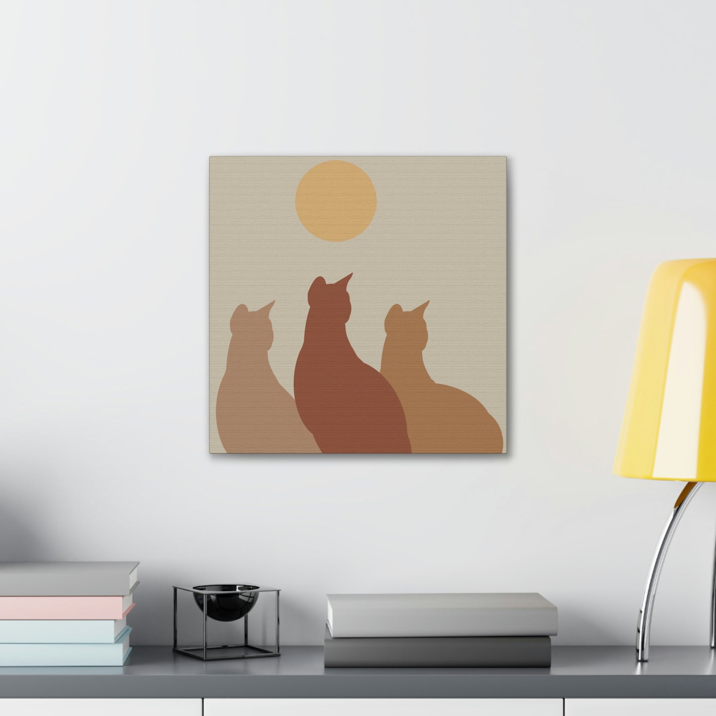 Abstract Boho Cats Relaxed Aesthetic Beige Minimalist Classic Art Canvas Gallery Wraps