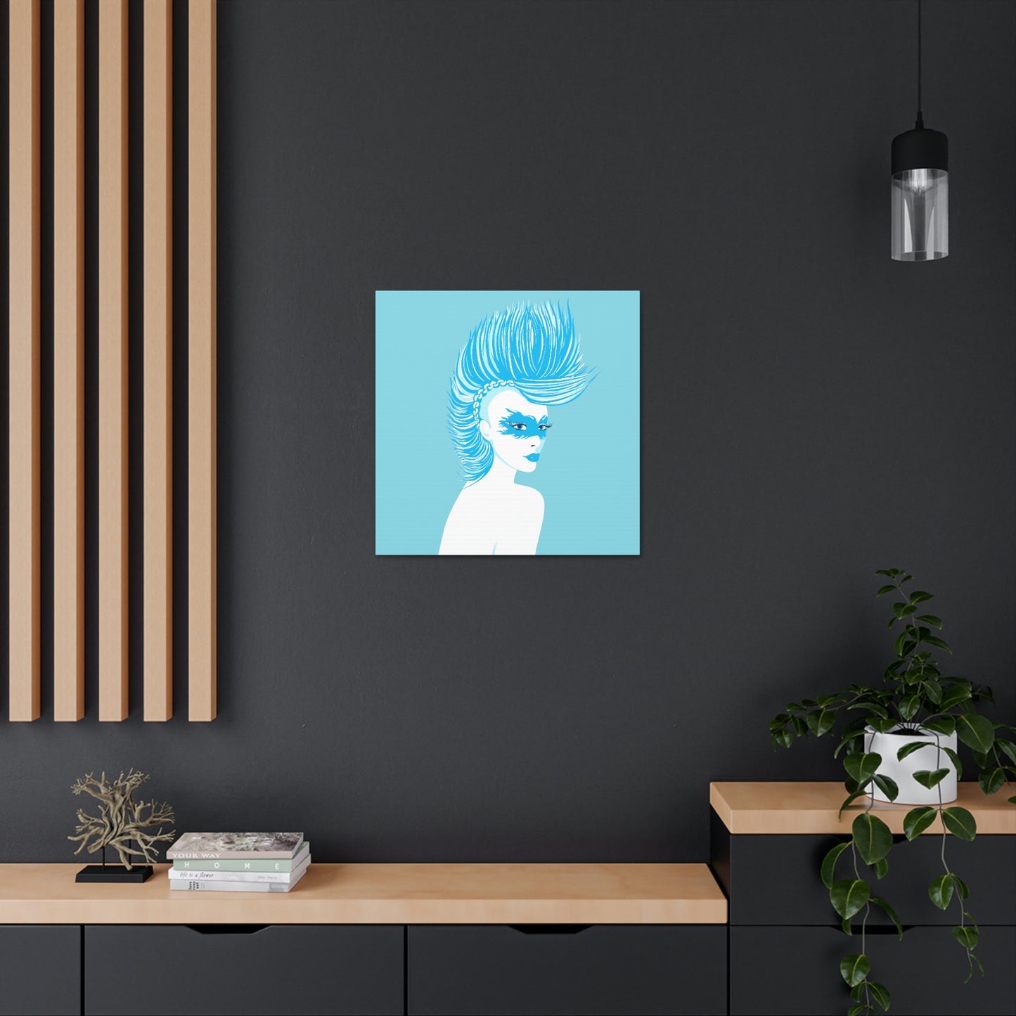 Blue Punk Woman Art Unique Edgy Graphic Aesthetic Classic Art Canvas Gallery Wraps