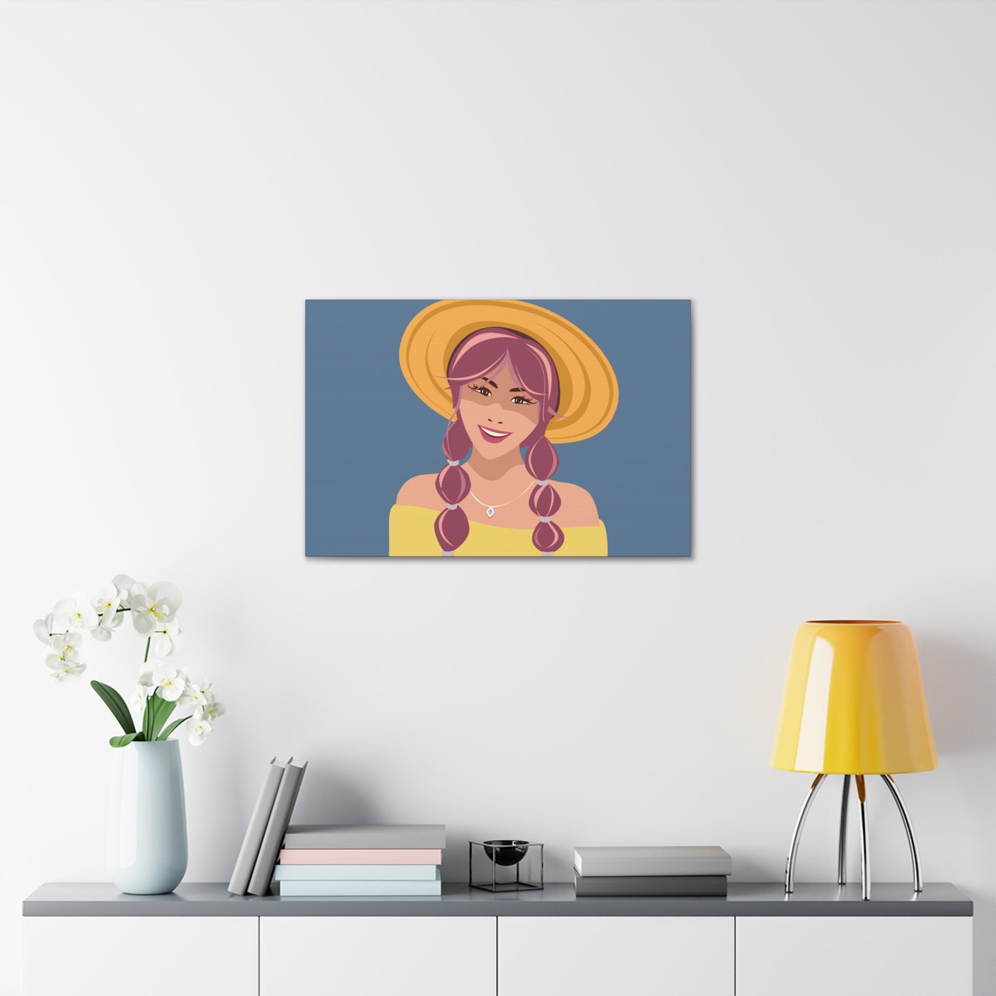 Happy Woman with Rose Hair Aesthetic Art Canvas Gallery Wraps