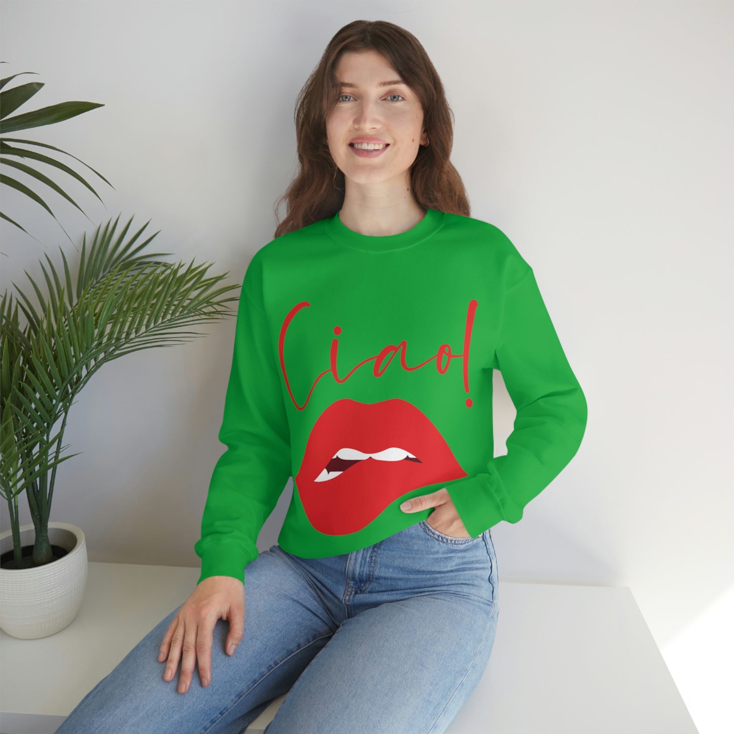 Ciao Hello Goodbye Red Lips Lipstick Unisex Heavy Blend™ Crewneck Sweatshirt