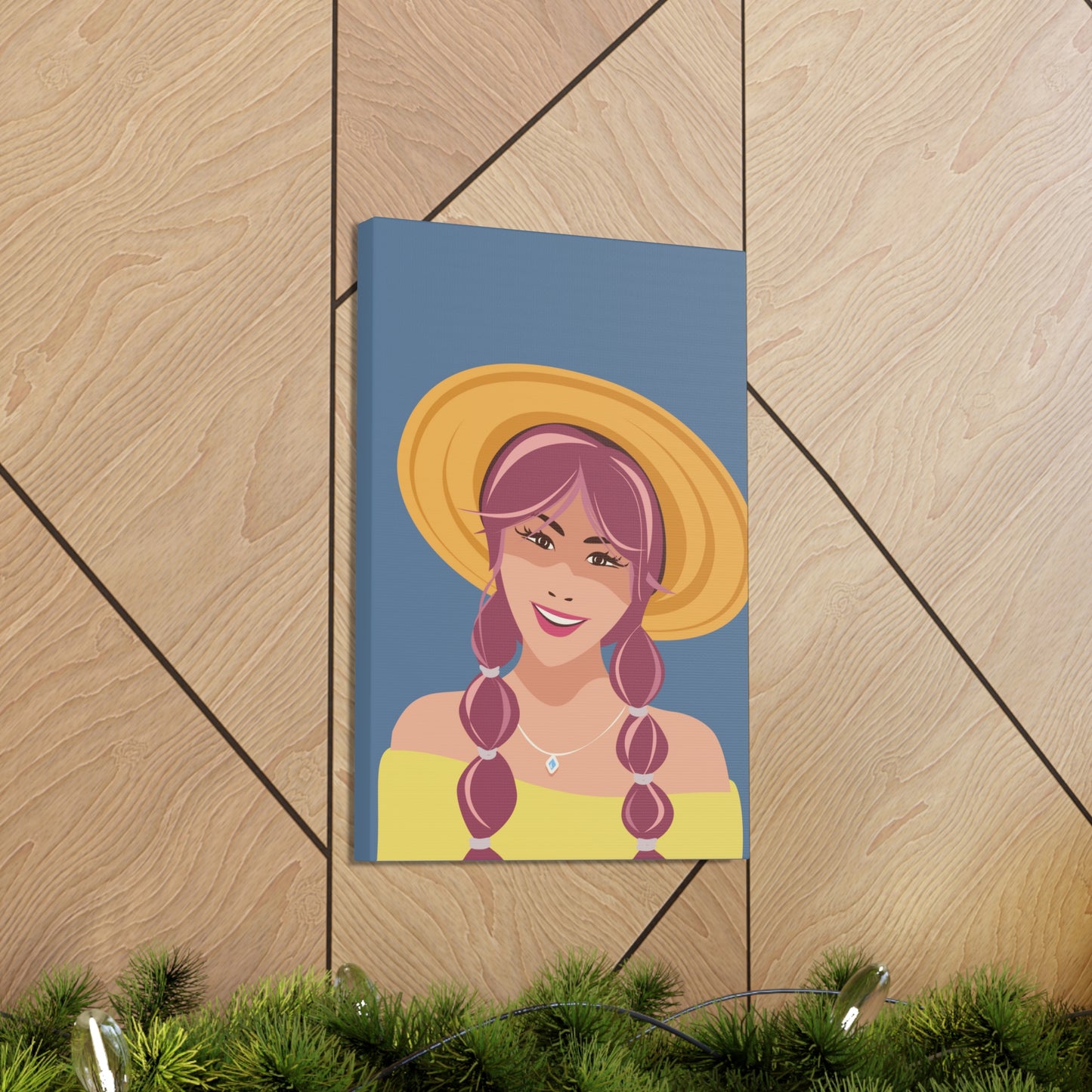 Happy Woman with Rose Hair Aesthetic Art Canvas Gallery Wraps