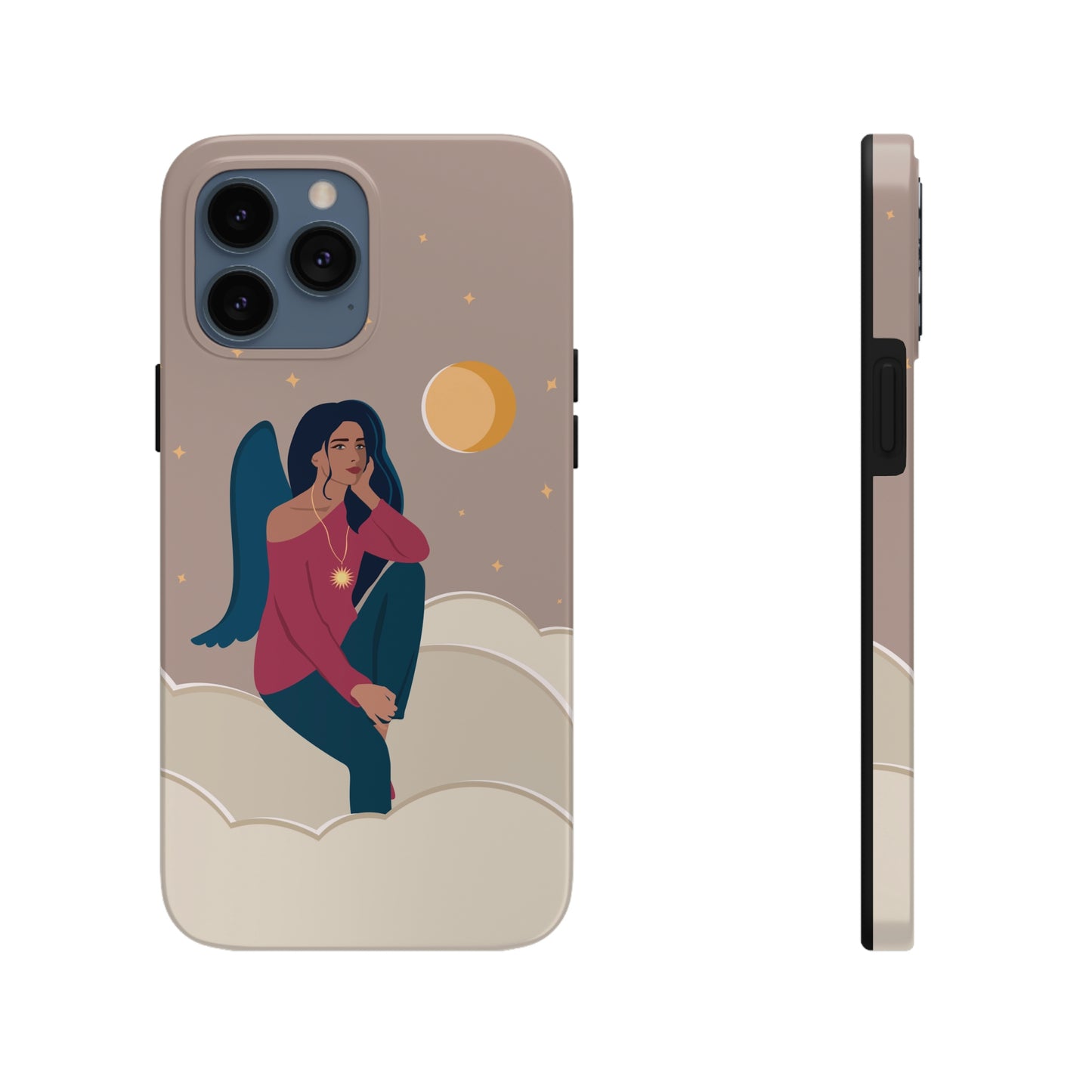 Women Angel Portrait Sitting On Clouds Cartoon Art Tough Phone Cases Case-Mate