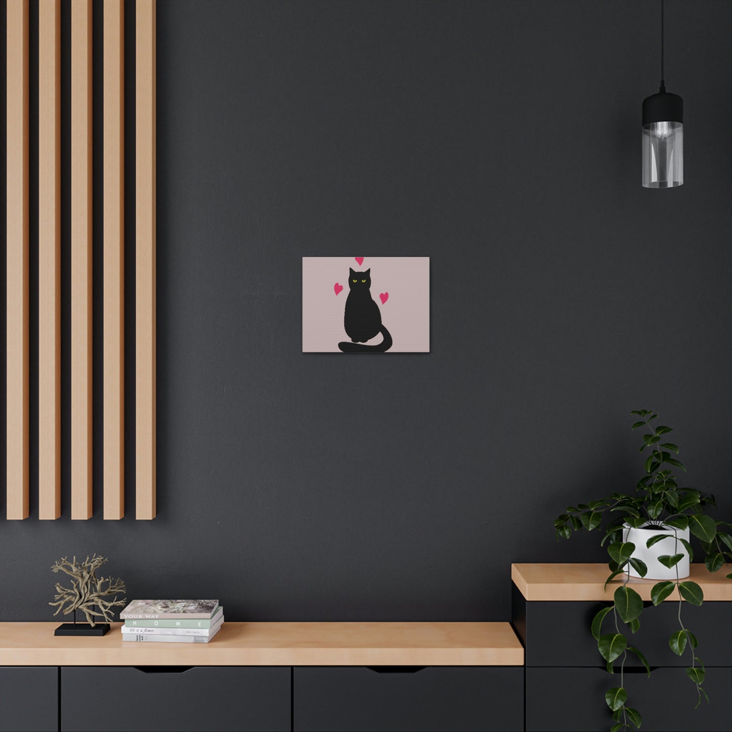 Black Cat with Heart Love Aesthetic Classic Art Canvas Gallery Wraps