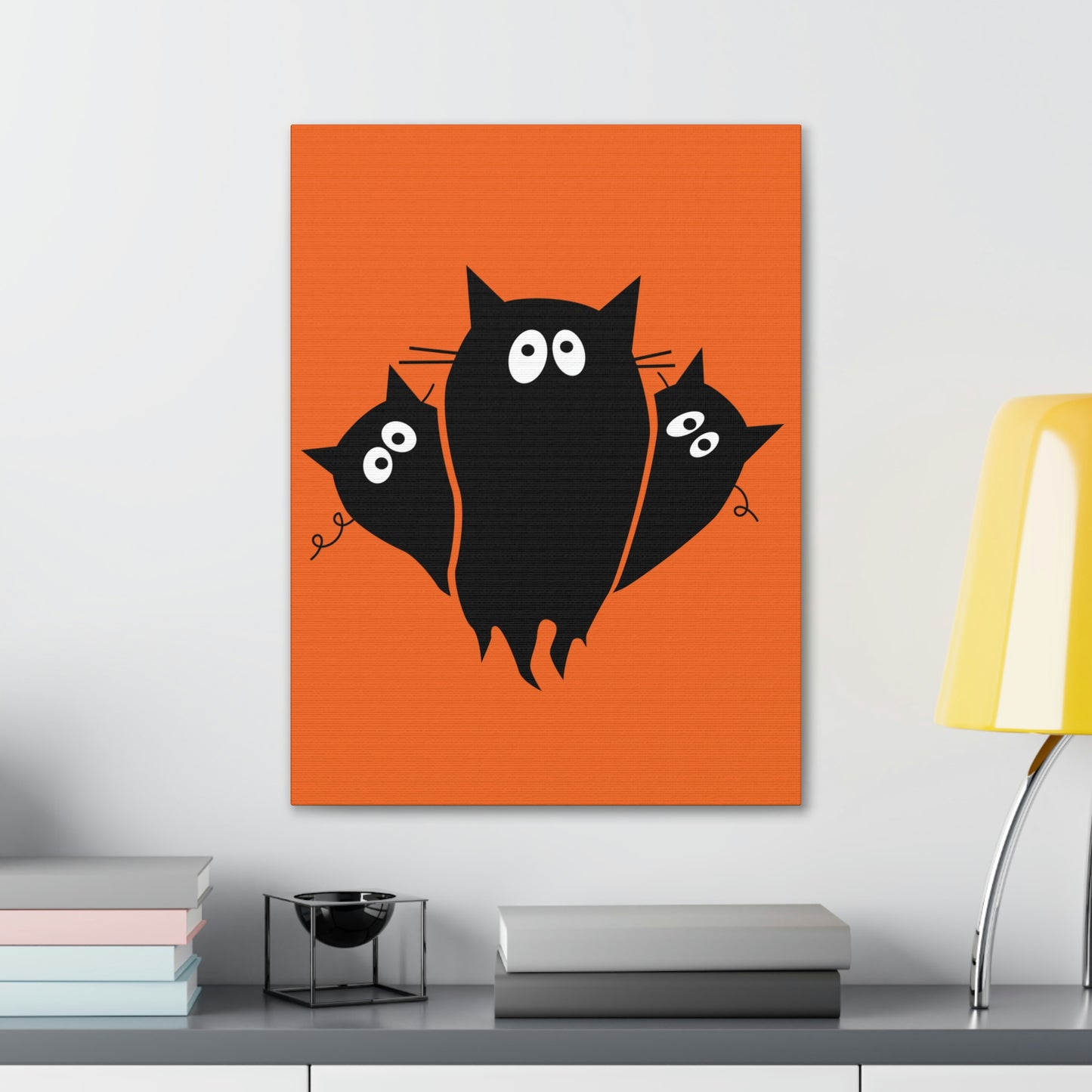 Funny Black Cats Lovers Watching Eyes Cartoon Halloween Meme Aesthetic Classic Art Canvas Gallery Wraps