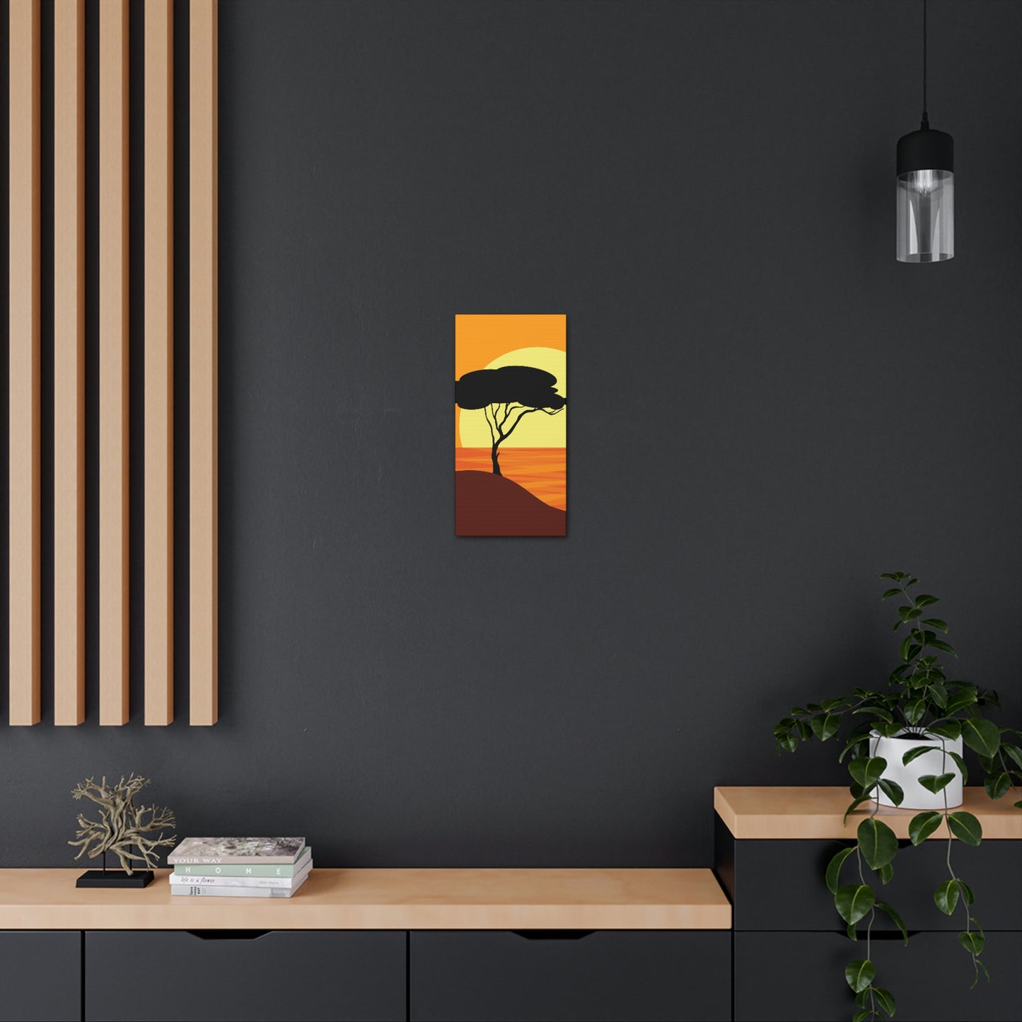 Africa Savanna Sunset Minimal Landscape View Aesthetic Classic Art Canvas Gallery Wraps