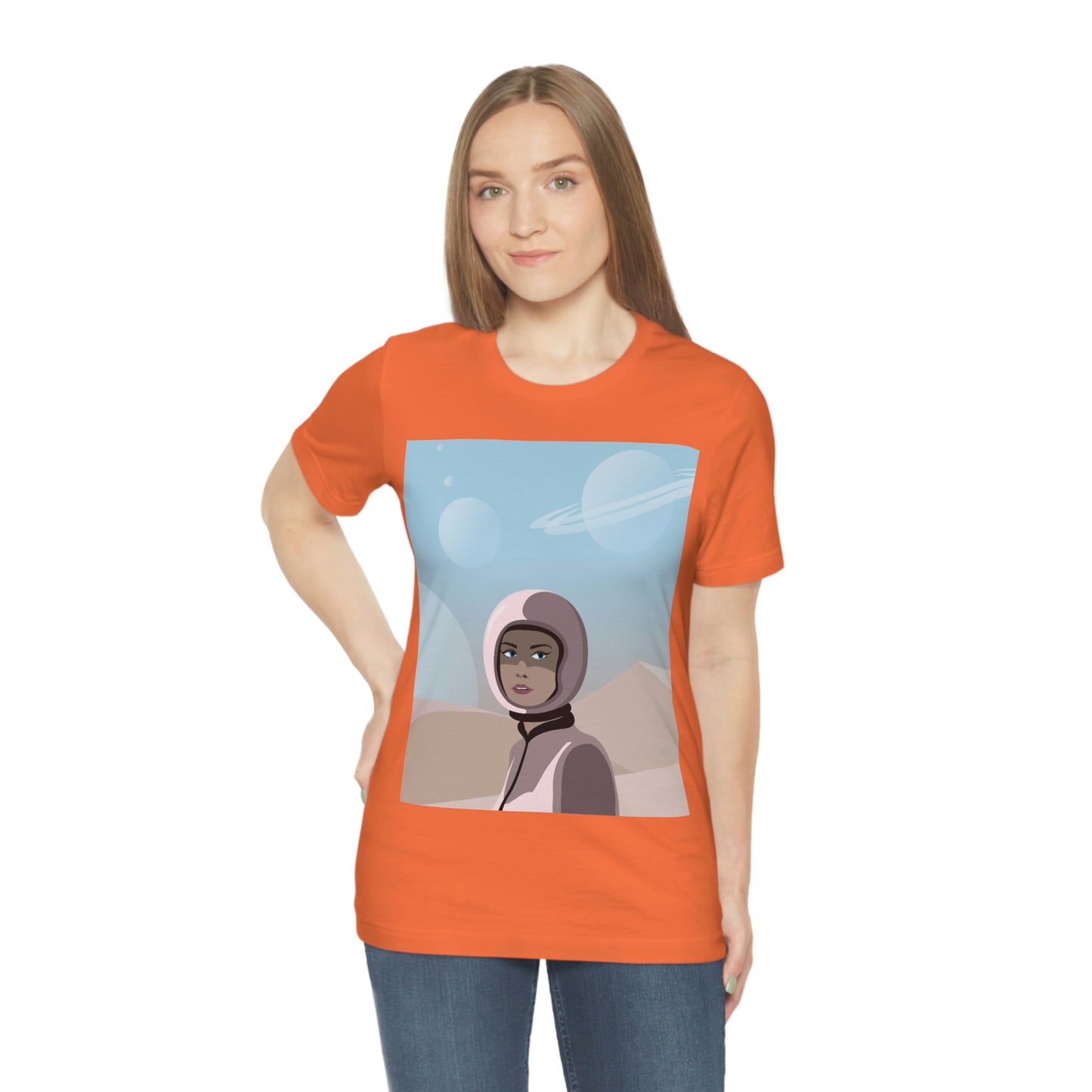 Astronaut Woman Aliens Minimal Art Aesthetic Unisex Jersey Short Sleeve T-Shirt